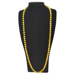 Vintage Yellow Honey Jadeite Beaded Necklace 24.5" 88pc A-Grade 14k Gold Ball Clasp NOS