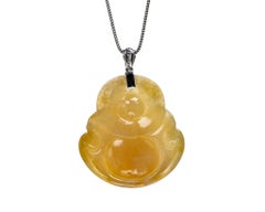 Ciondolo di giada gialla con Buddha e diamanti, certificato e non trattato