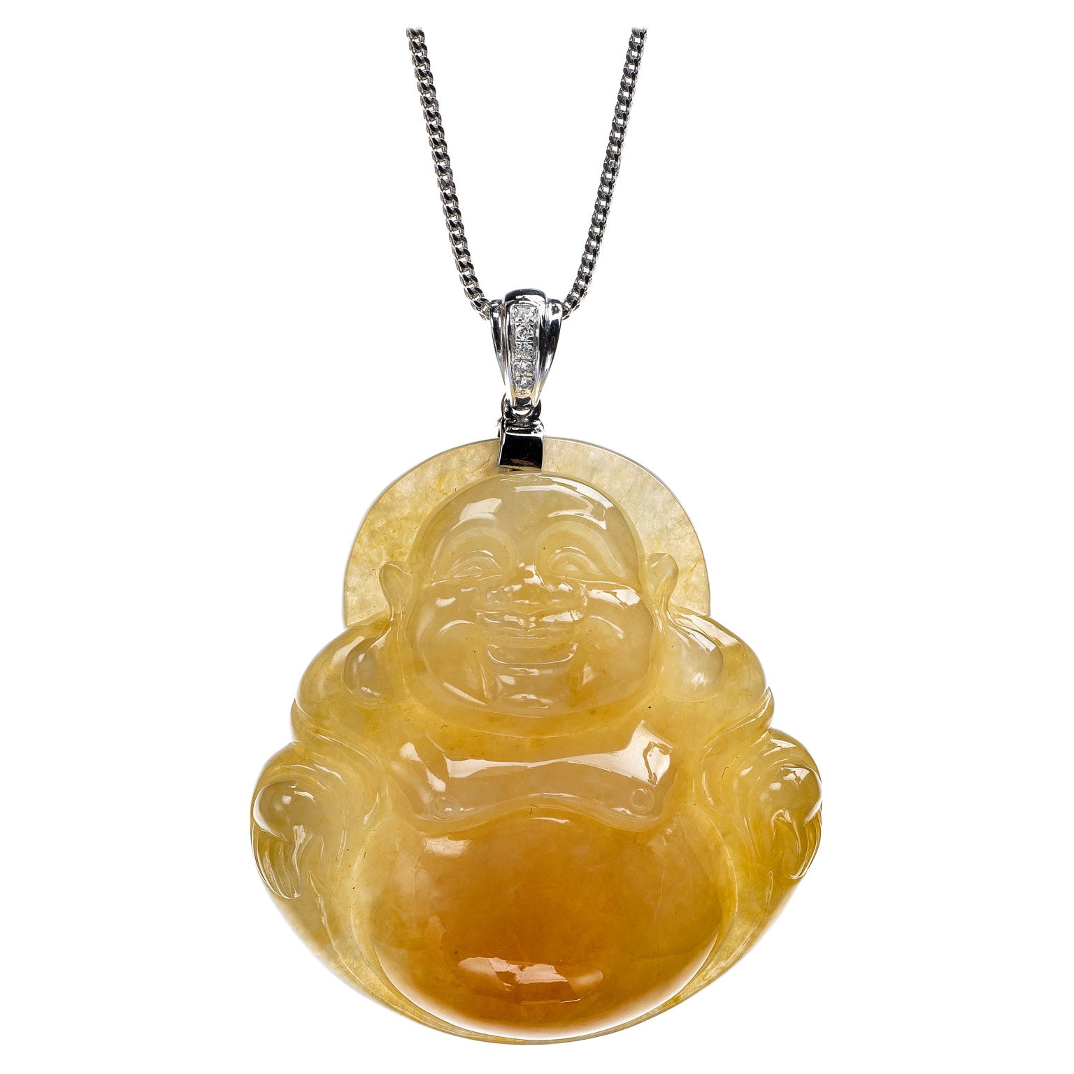 Gelber Buddha- und Diamant-Anhänger aus Jadeit-Jade, zertifiziert unbehandelt im Angebot