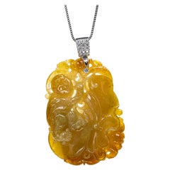Yellow Jadeite Jade Lotus Leaf Pendant, Certified Untreated