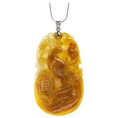 Yellow Jadeite Jade Phoenix Pendant, Certified Untreated