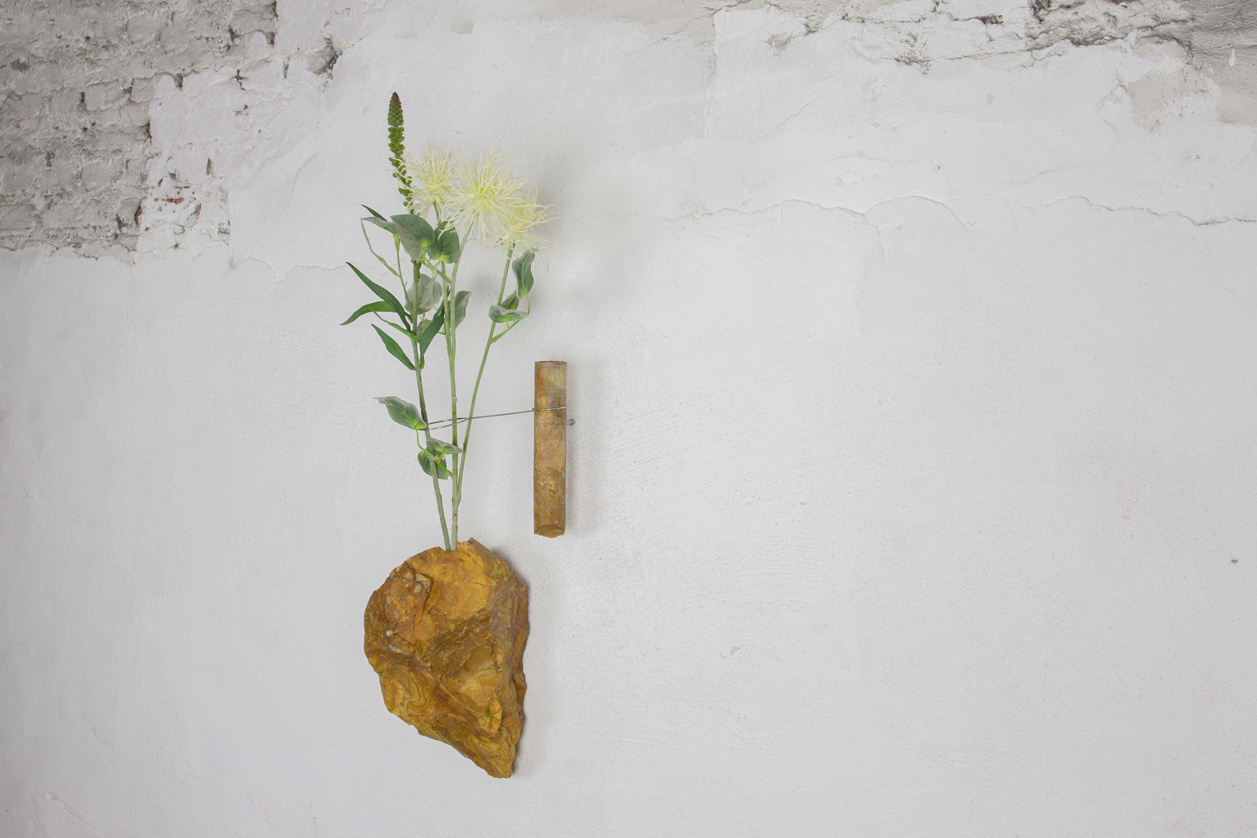 Modern Yellow Jasper Flower Wall Vessel by Studio DO For Sale