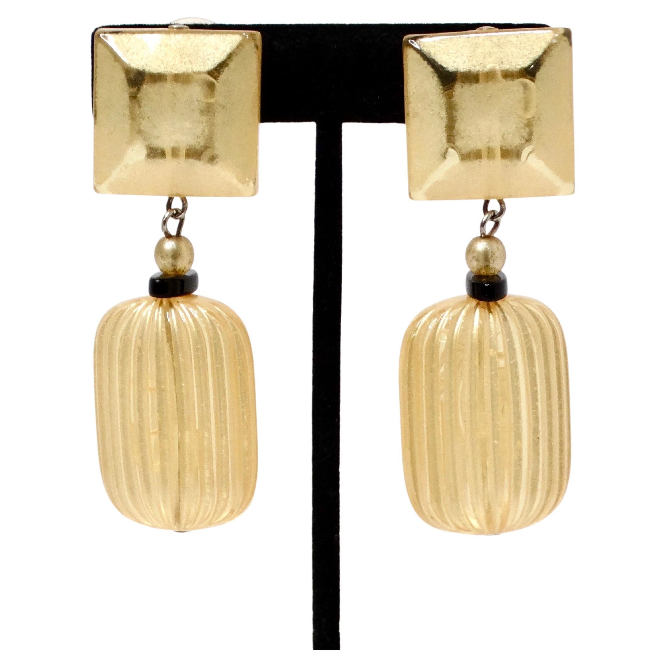 Orecchini a pendente in stile costume con perline gialle Jewell-Tone