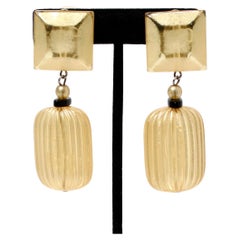 Yellow Jewel-Tone Beaded Costume Clip-On Dangle Earrings