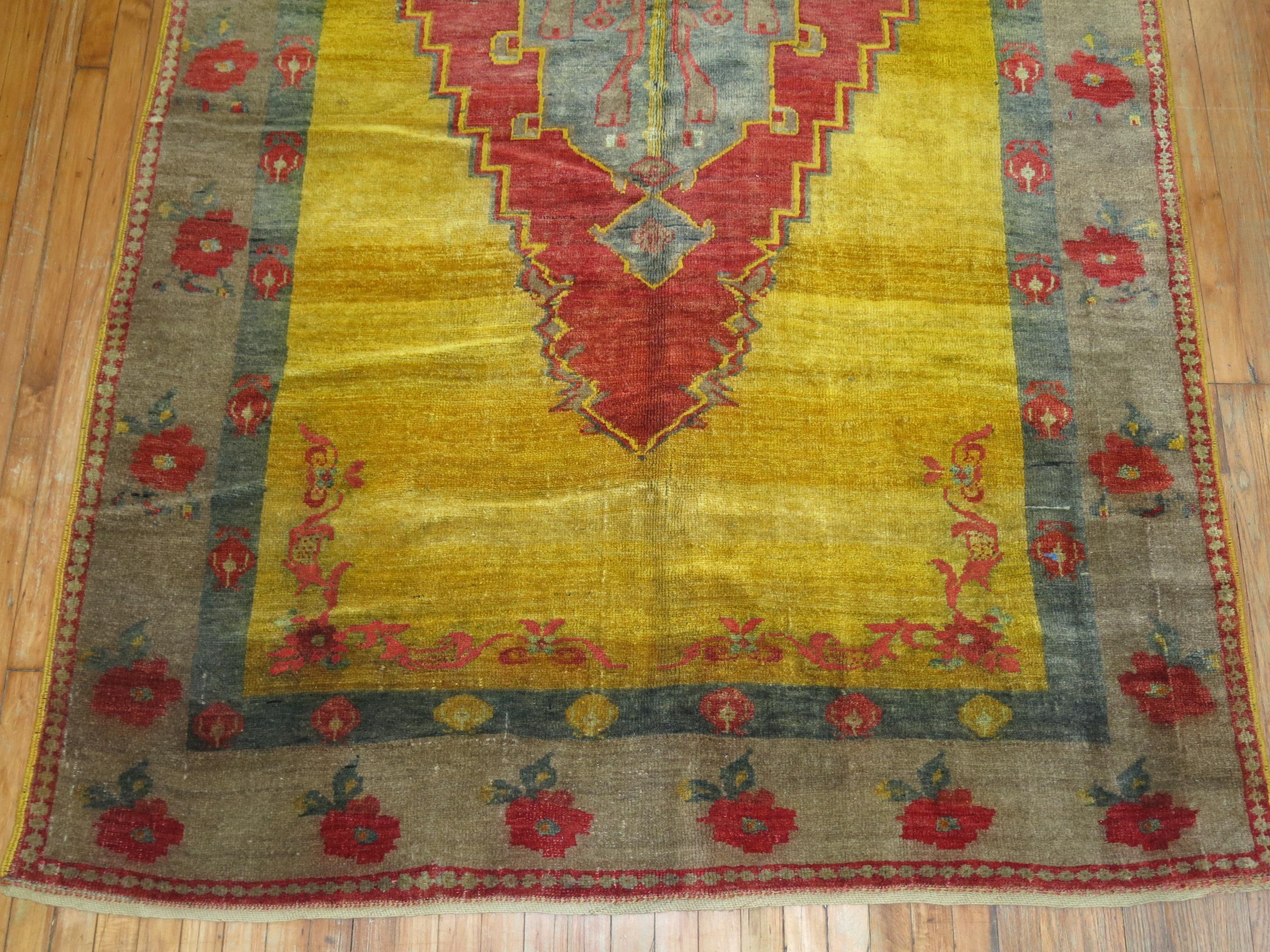 Zabihi Collection Yellow Turkish Gallery Rug For Sale 3