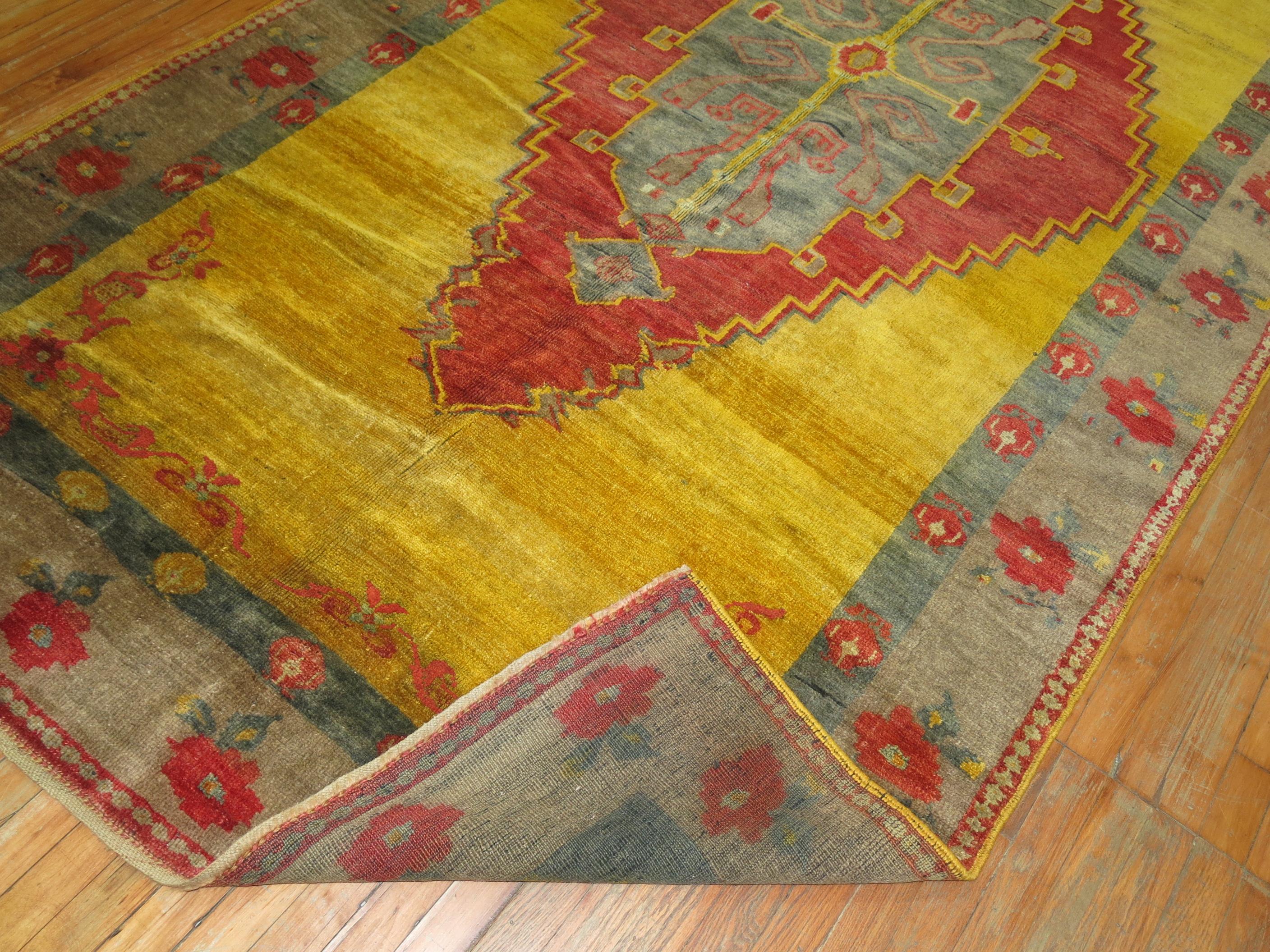 Zabihi Collection Yellow Turkish Gallery Rug For Sale 4