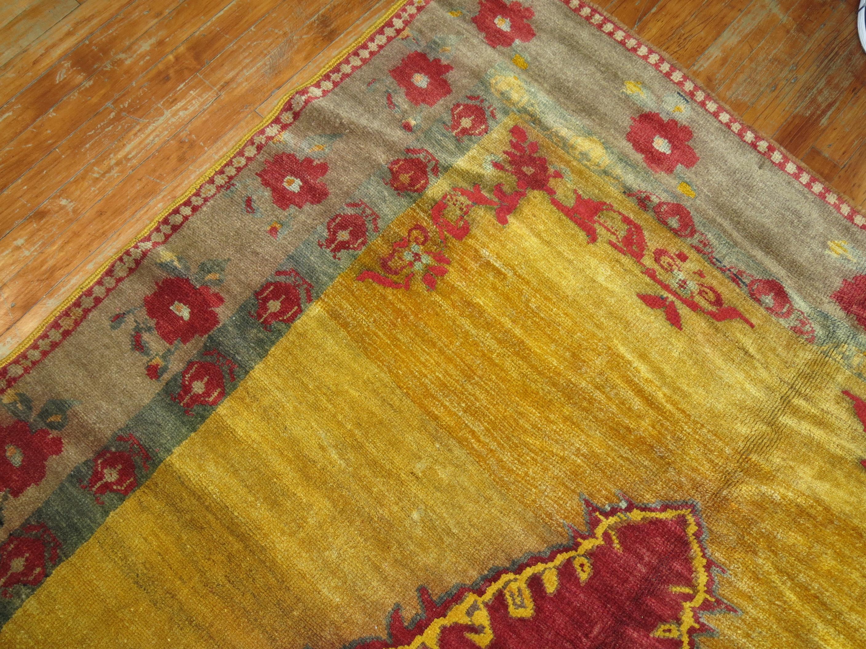 Zabihi Collection Yellow Turkish Gallery Rug For Sale 7