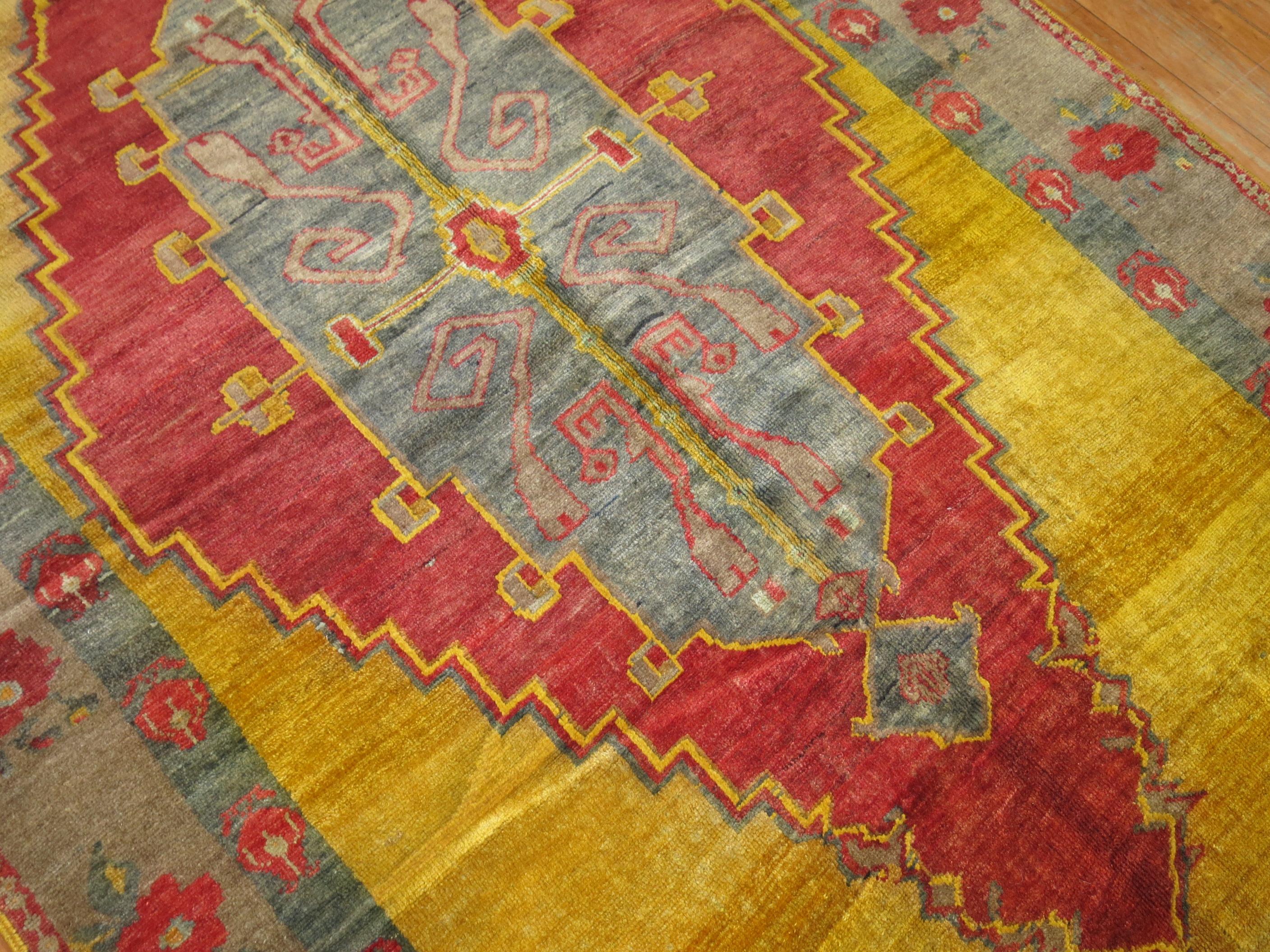 Zabihi Collection Yellow Turkish Gallery Rug In Good Condition For Sale In New York, NY