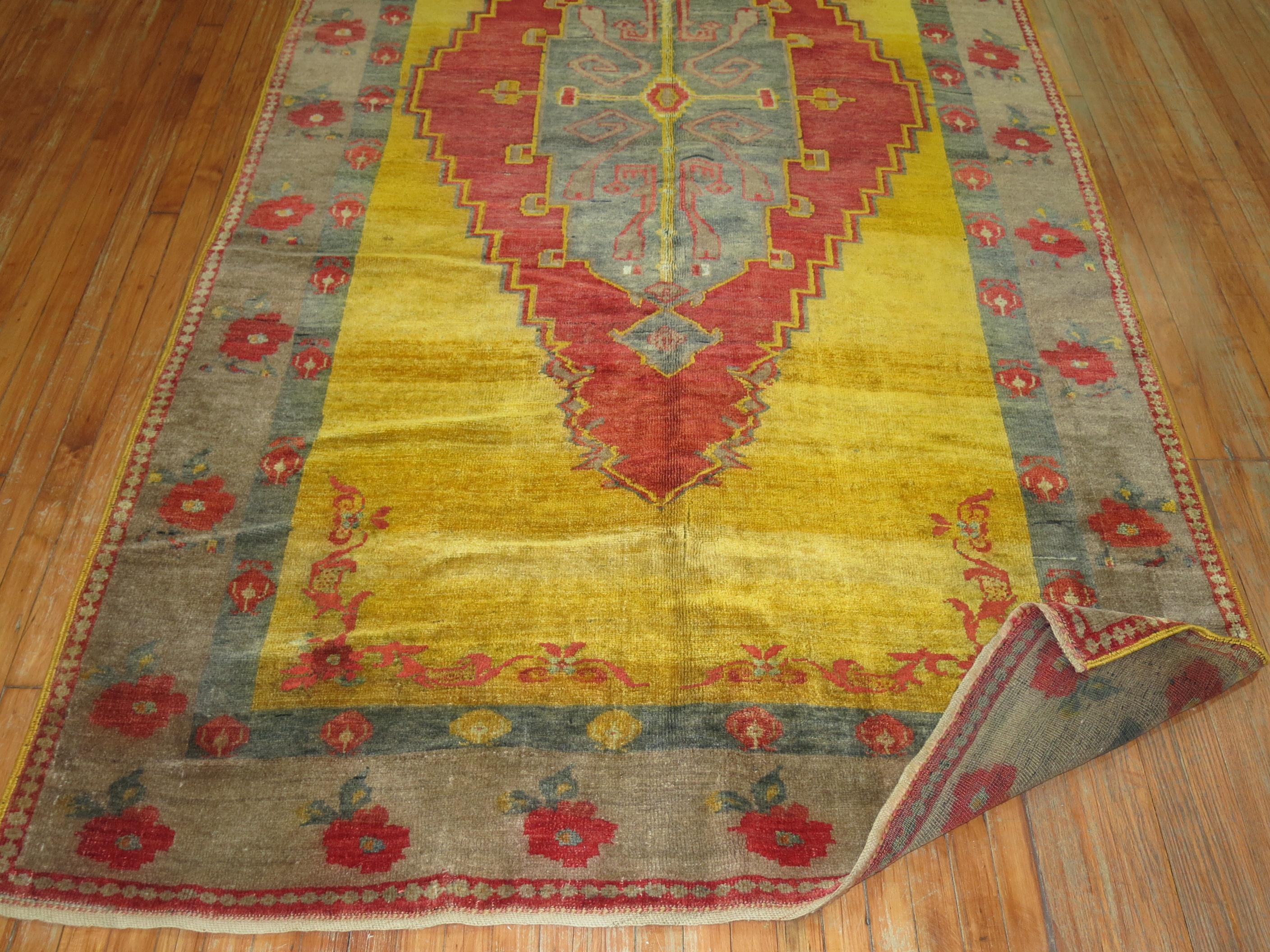 20th Century Zabihi Collection Yellow Turkish Gallery Rug For Sale