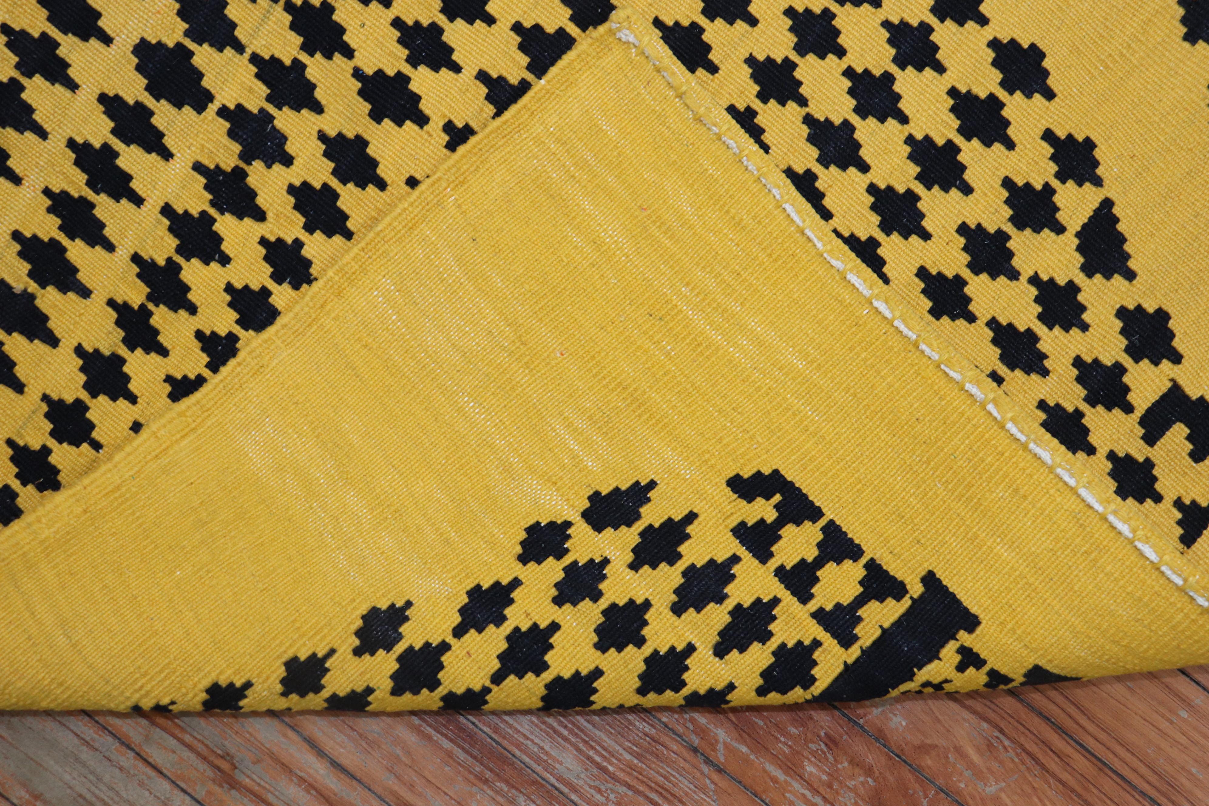 20th Century Yellow Kitten Face Vintage Persian Flat-Weave