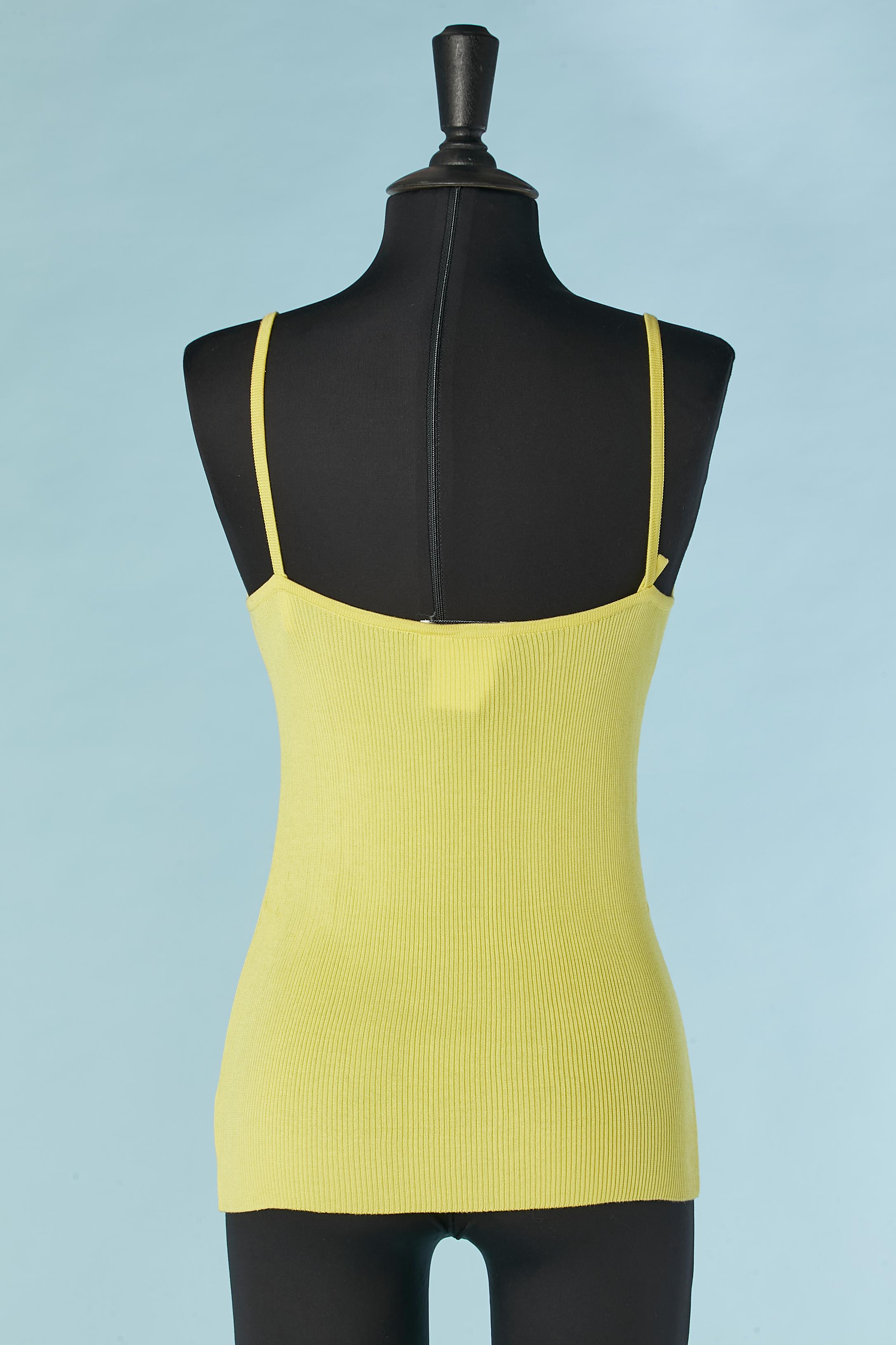 Women's Yellow knit tank-top with tread embroidery brand in the front Chanel Boutique  For Sale
