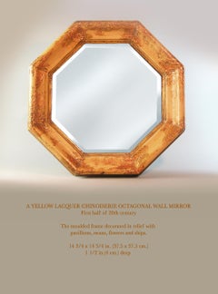 Yellow Lacquer Chinoiserie Octagonal Wall Mirror, First Half of the 20th Century