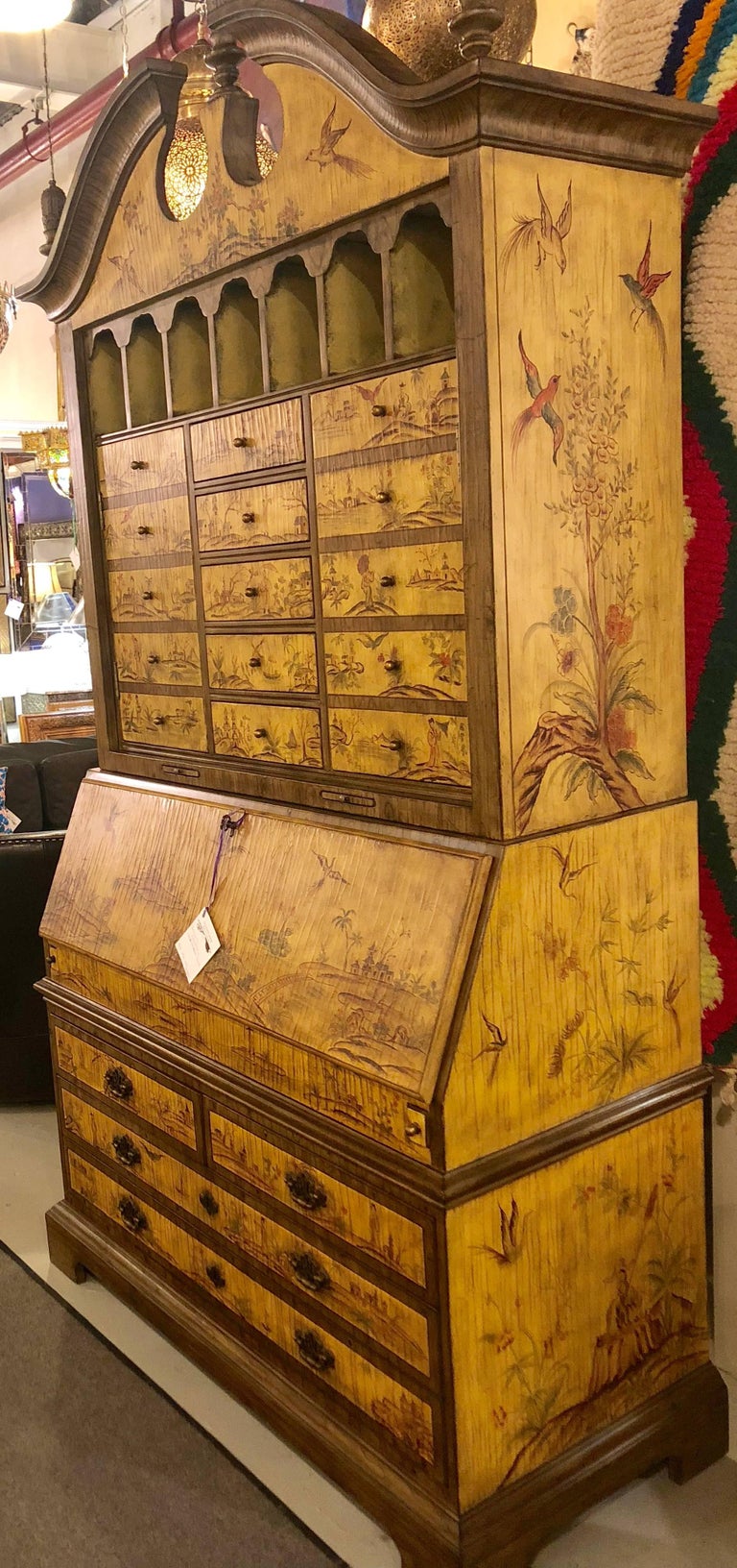 Yellow Lacquer Chinoiserie Style Decorated Secretary Desk At 1stdibs