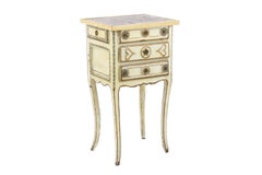 Yellow Lacquered Bedside Table with Drawers and Gilt Bronze, Louis XV Period