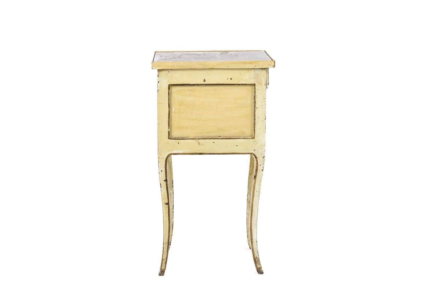 18th Century and Earlier Yellow Lacquered Bedside Table with Drawers and Gilt Bronze, Louis XV Period