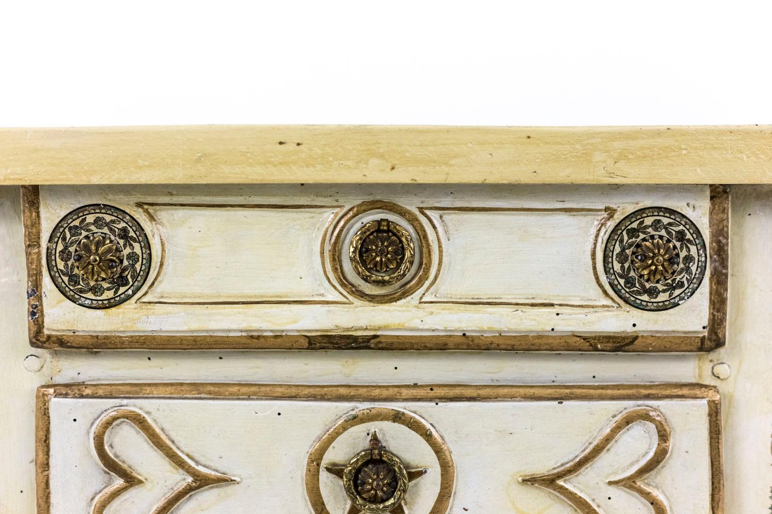 Yellow Lacquered Bedside Table with Drawers and Gilt Bronze, Louis XV Period 2