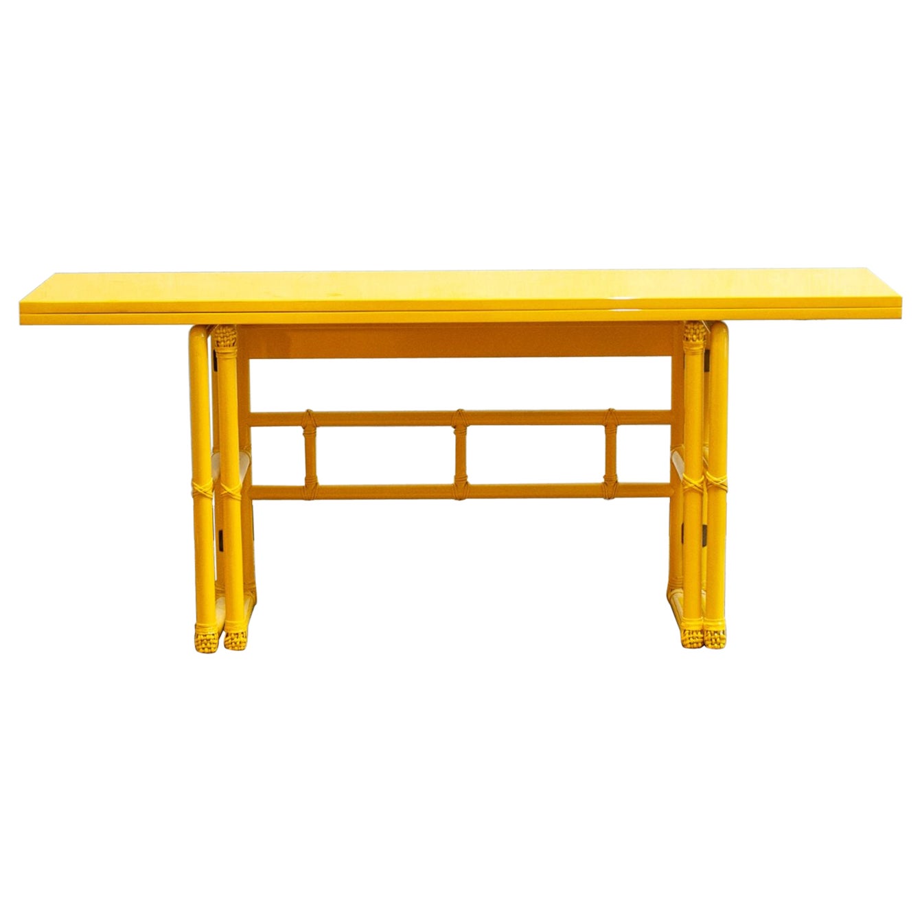 Yellow Lacquered Console with Flip-Top Surface from McGuire San Francisco, 1970s For Sale