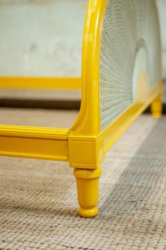 Yellow Lacquered Wooden Bed With Vienna Straw