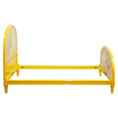Yellow Lacquered Wooden Bed With Vienna Straw