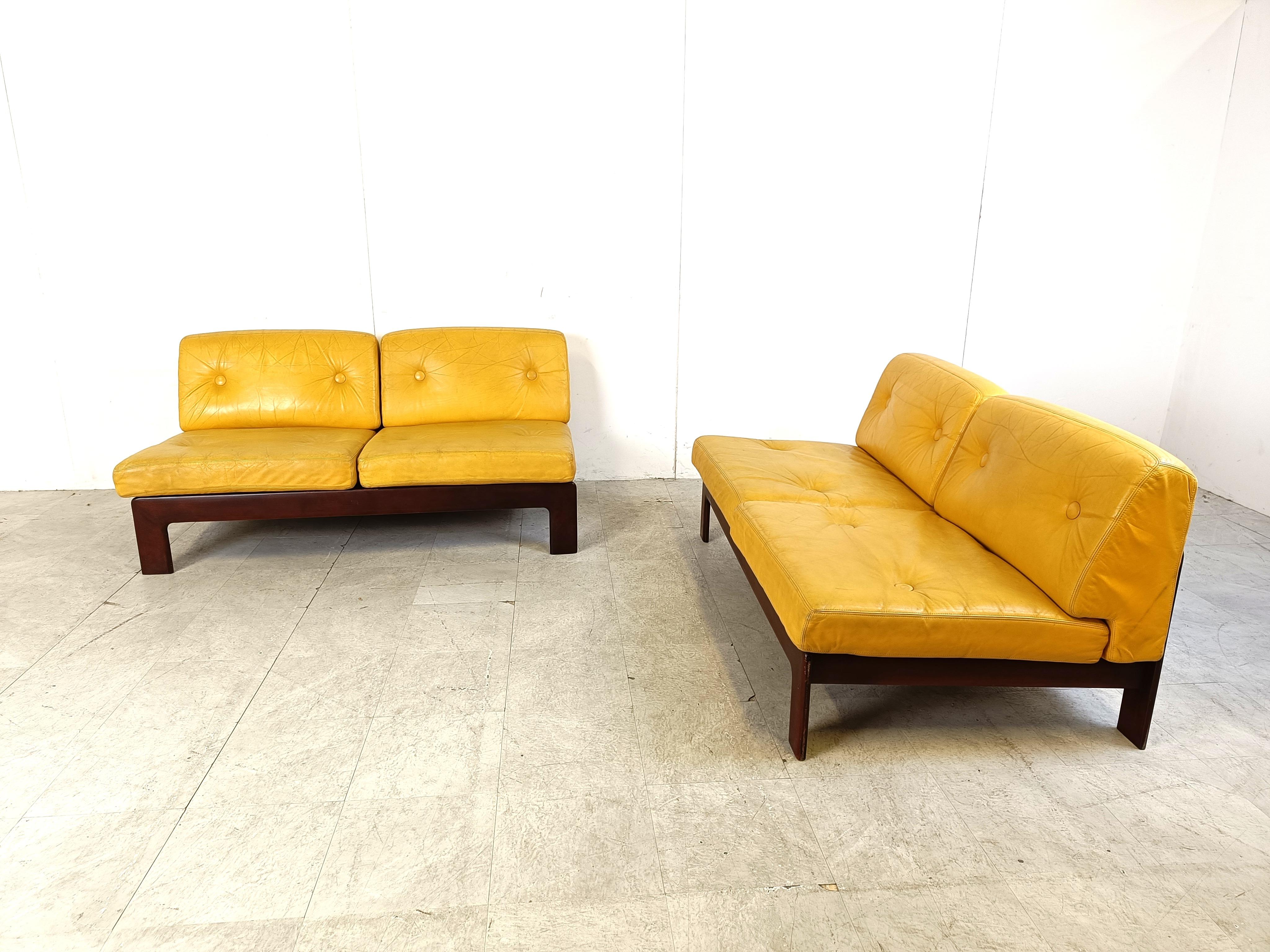 Swiss Yellow leather Durlet sofa, 1960s  For Sale