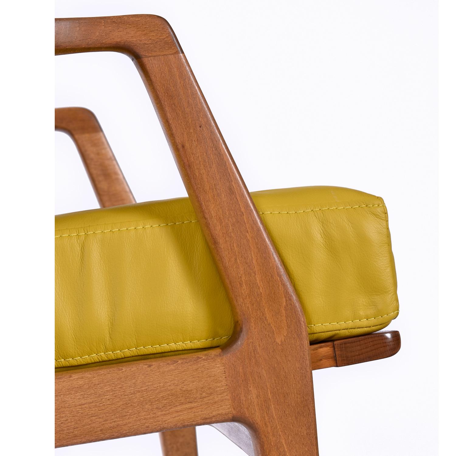 Yellow Leather Lawrence Peabody for Selig Danish Modern Danish Lounge Chairs For Sale 4