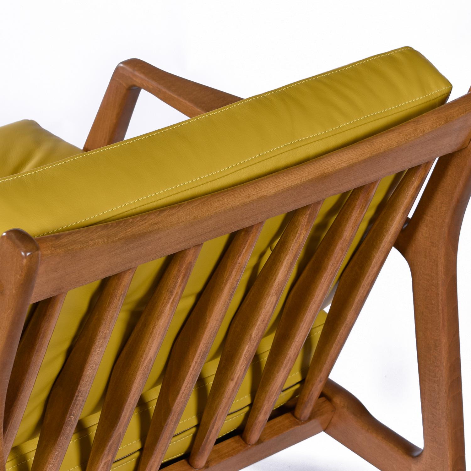 Yellow Leather Lawrence Peabody for Selig Danish Modern Danish Lounge Chairs For Sale 5