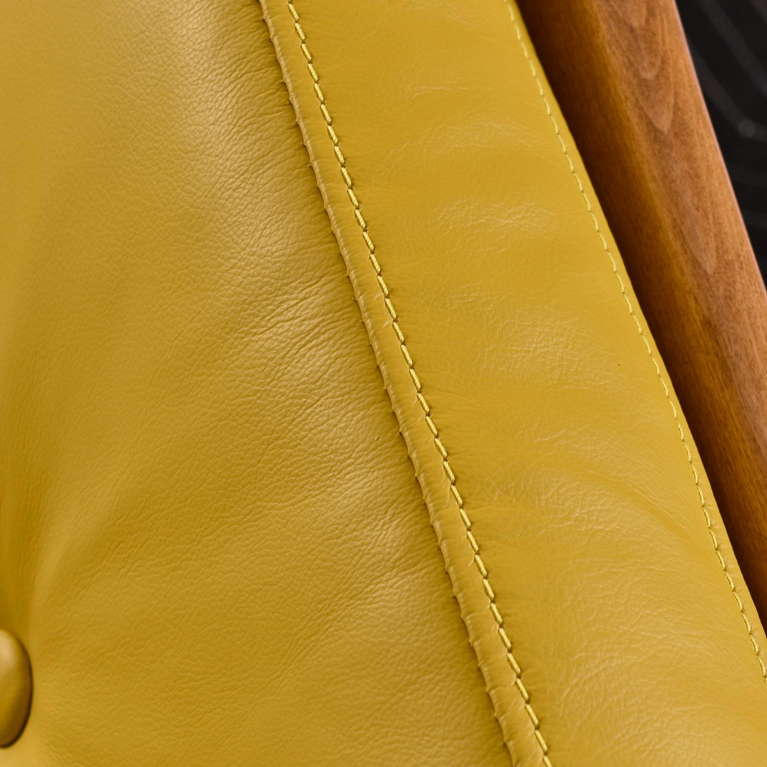 Yellow Leather Lawrence Peabody for Selig Danish Modern Danish Lounge Chairs For Sale 7