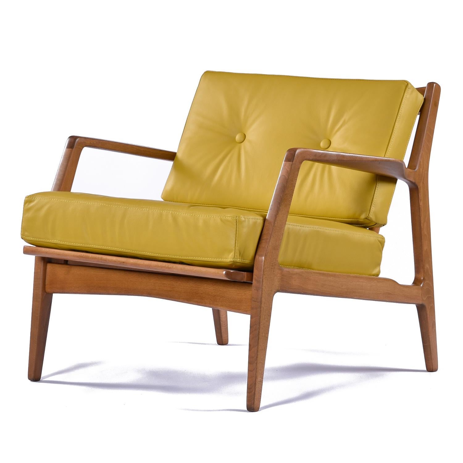Mid-Century Modern Lawrence Peabody pour Selig fauteuils de salon danois modernes en cuir jaune en vente