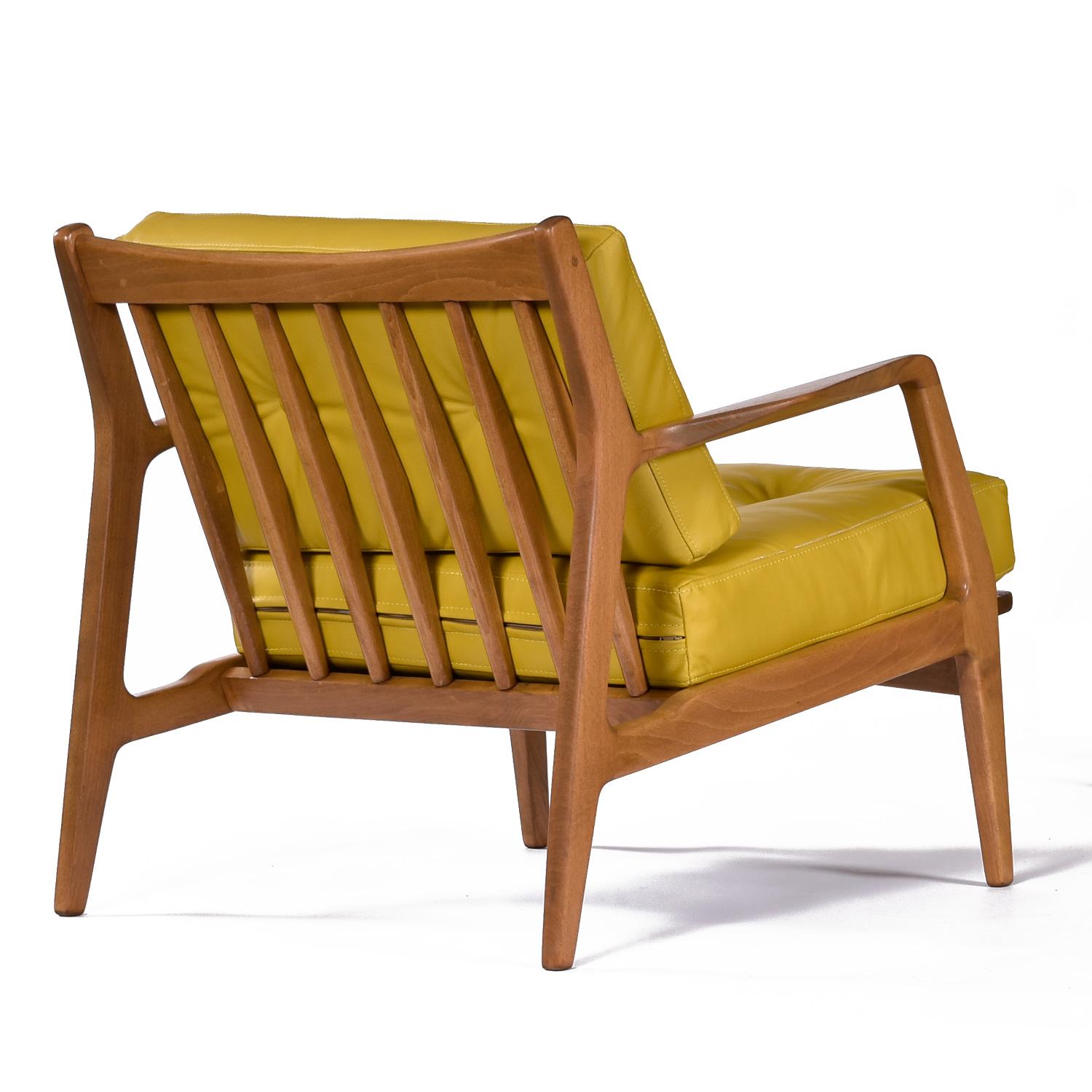 Danois Lawrence Peabody pour Selig fauteuils de salon danois modernes en cuir jaune en vente