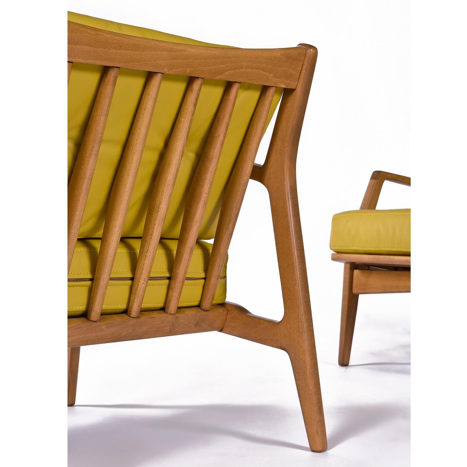 Lawrence Peabody pour Selig fauteuils de salon danois modernes en cuir jaune Excellent état - En vente à Chattanooga, TN