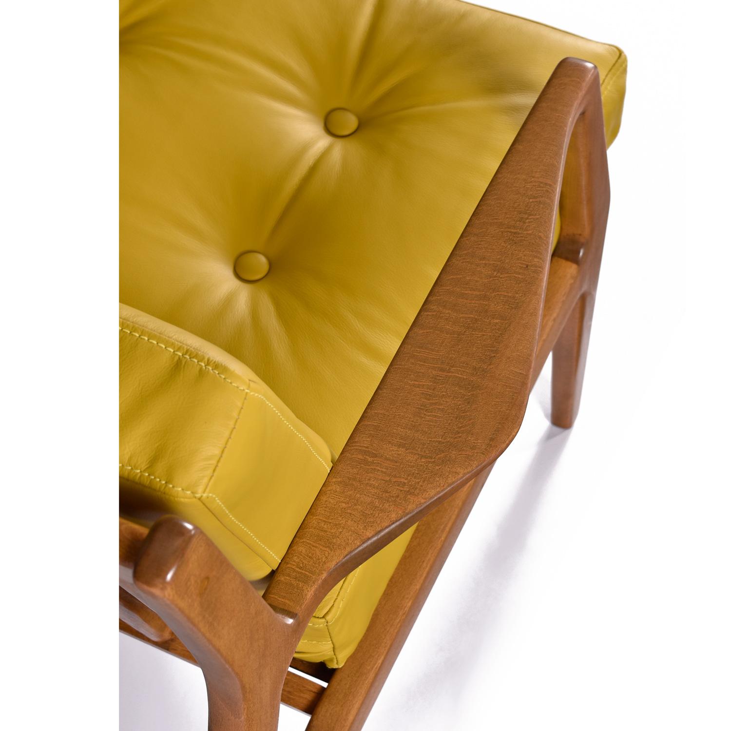 Yellow Leather Lawrence Peabody for Selig Danish Modern Danish Lounge Chairs For Sale 3