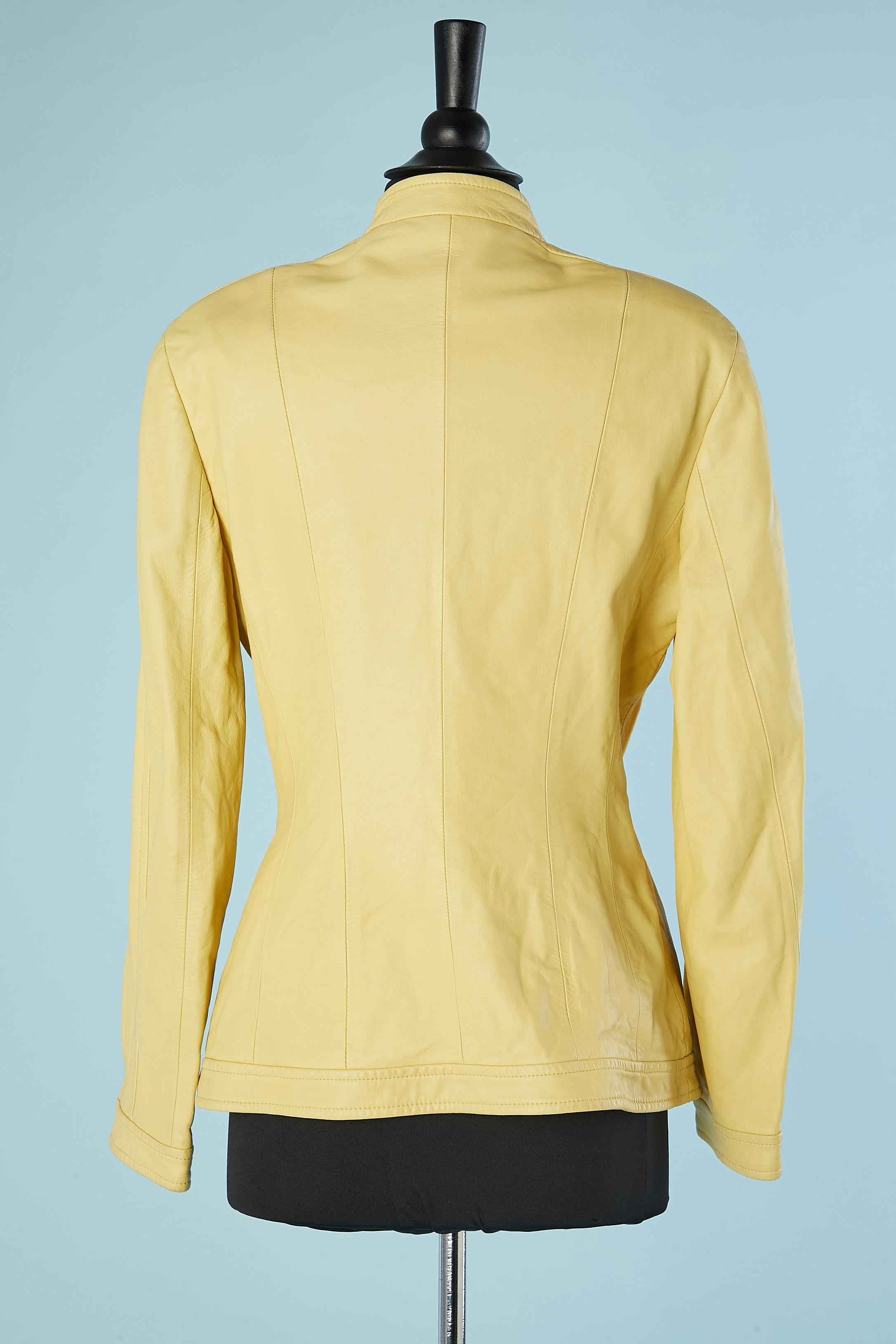 Women's Yellow leather jacket with zip middle front ESCADA  For Sale