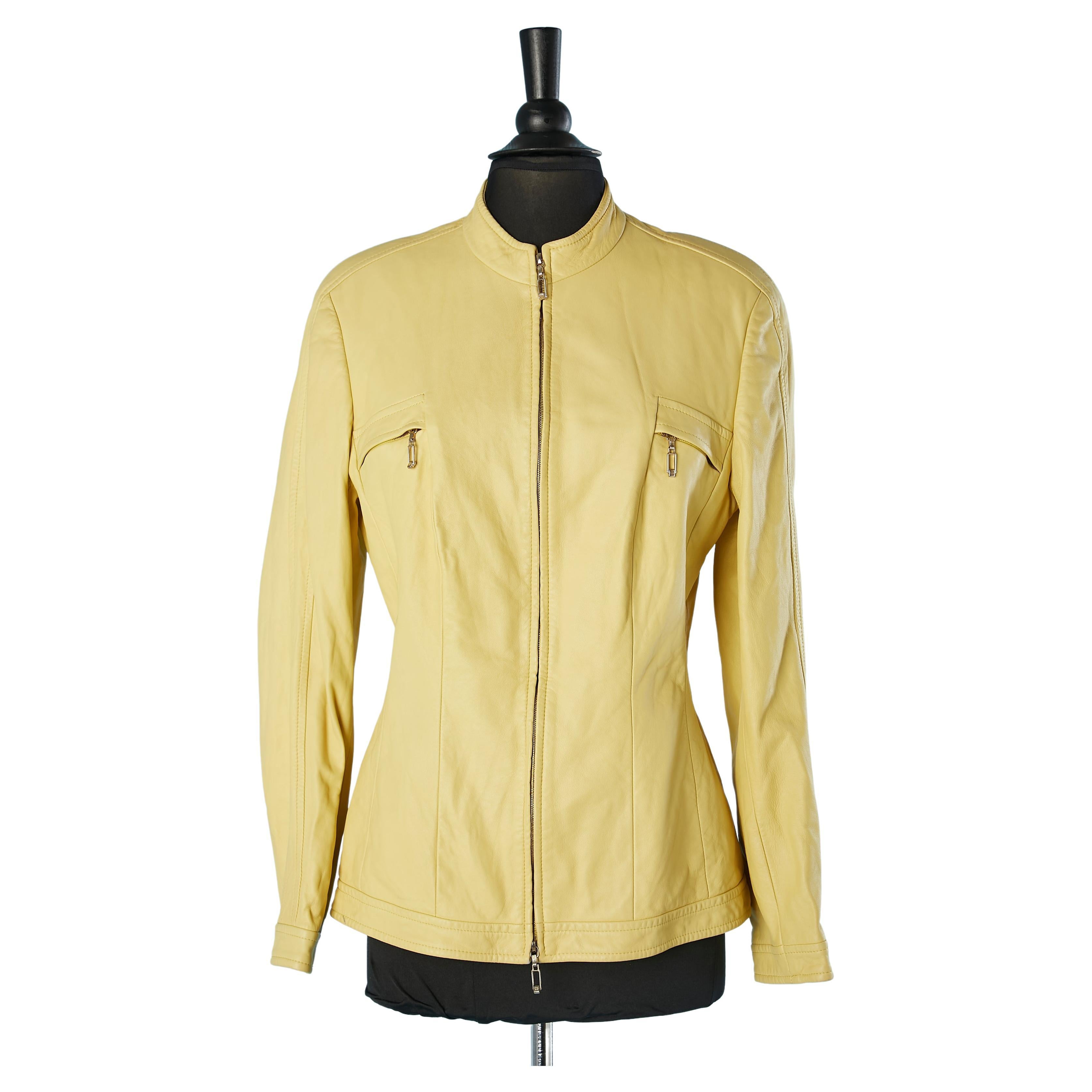 Yellow leather jacket with zip middle front ESCADA  For Sale