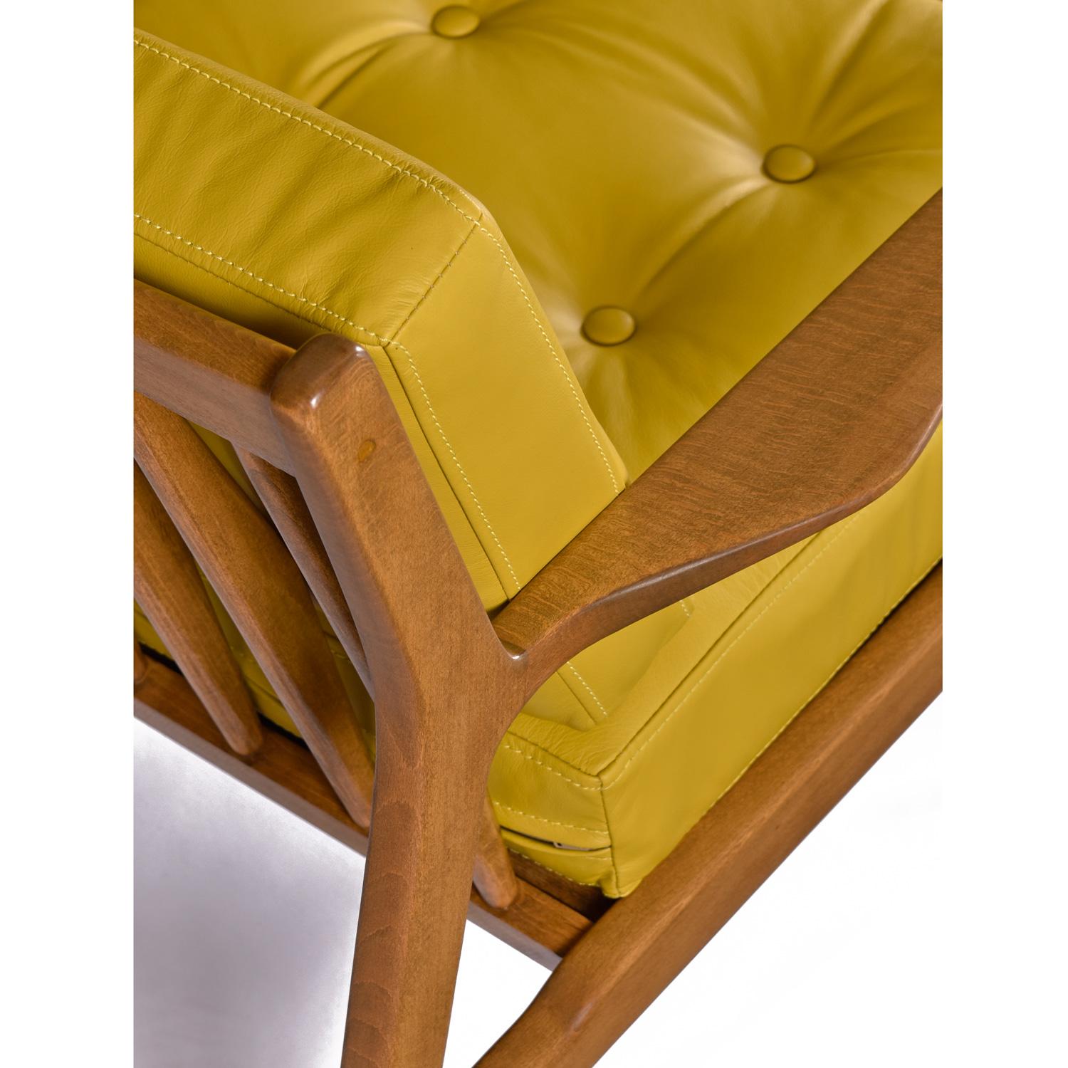 Yellow Leather Lawrence Peabody for Selig Danish Modern Danish Lounge Chairs For Sale 9
