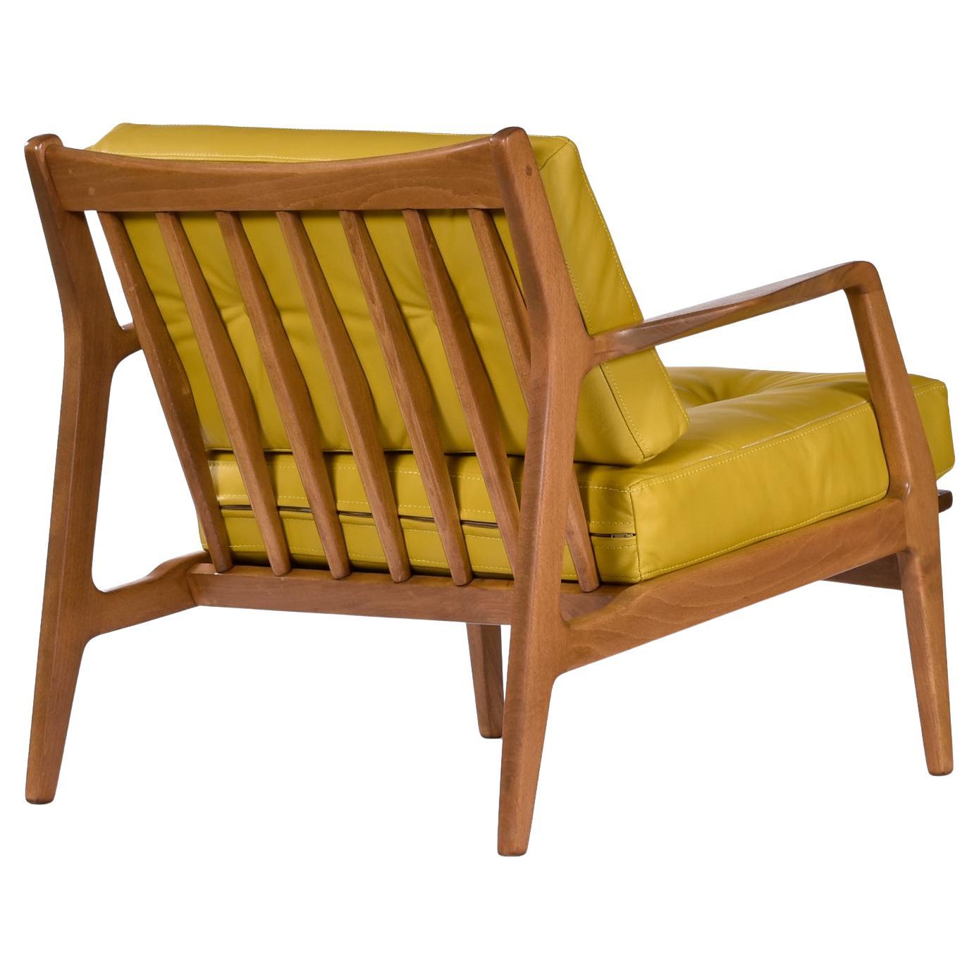 Yellow Leather Lawrence Peabody for Selig Danish Modern Danish Lounge Chairs In Excellent Condition For Sale In Chattanooga, TN