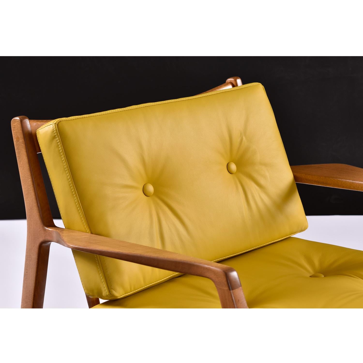 Yellow Leather Lawrence Peabody for Selig Danish Modern Danish Lounge Chairs For Sale 1