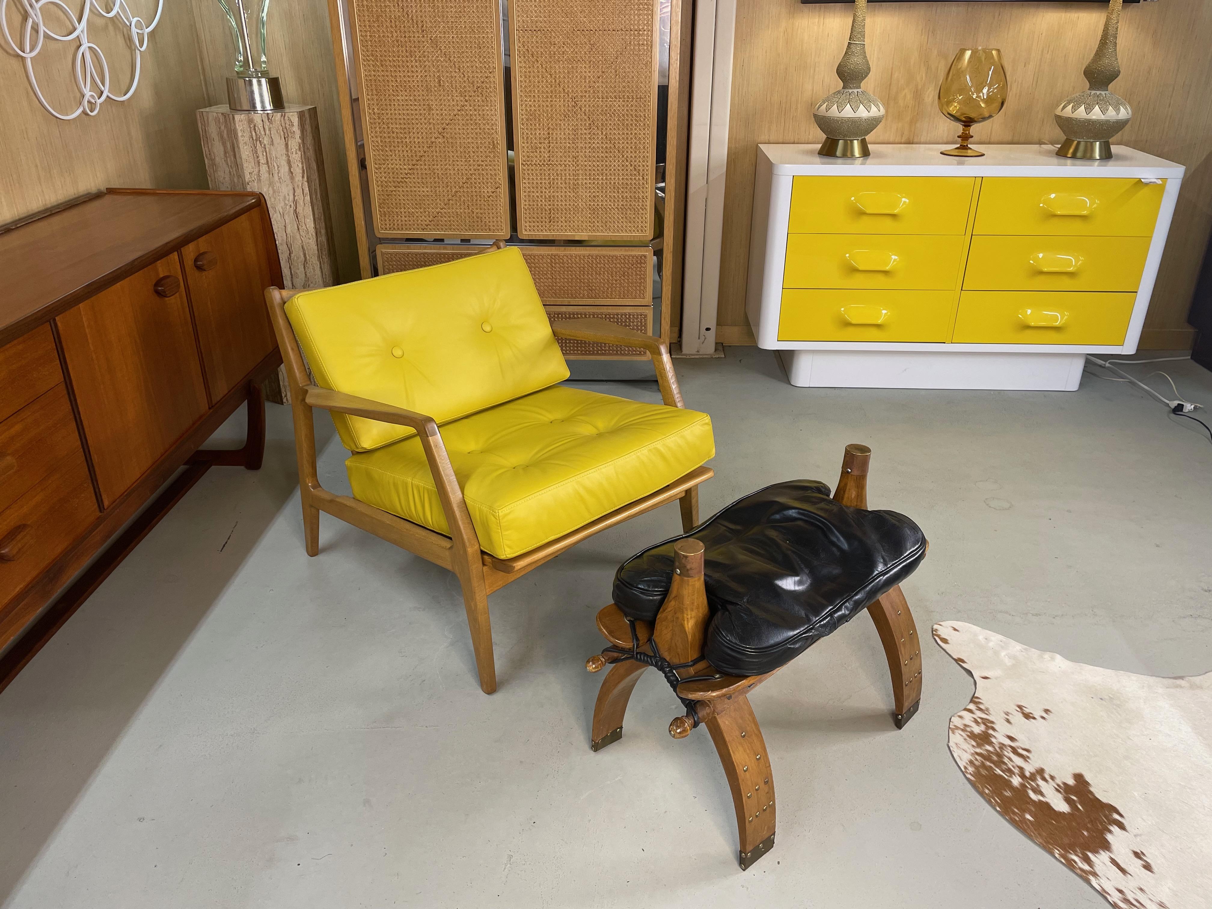 Gelbes Leder Lawrence Peabody für Selig Dänische moderne dänische Loungesessel aus Leder im Angebot 2