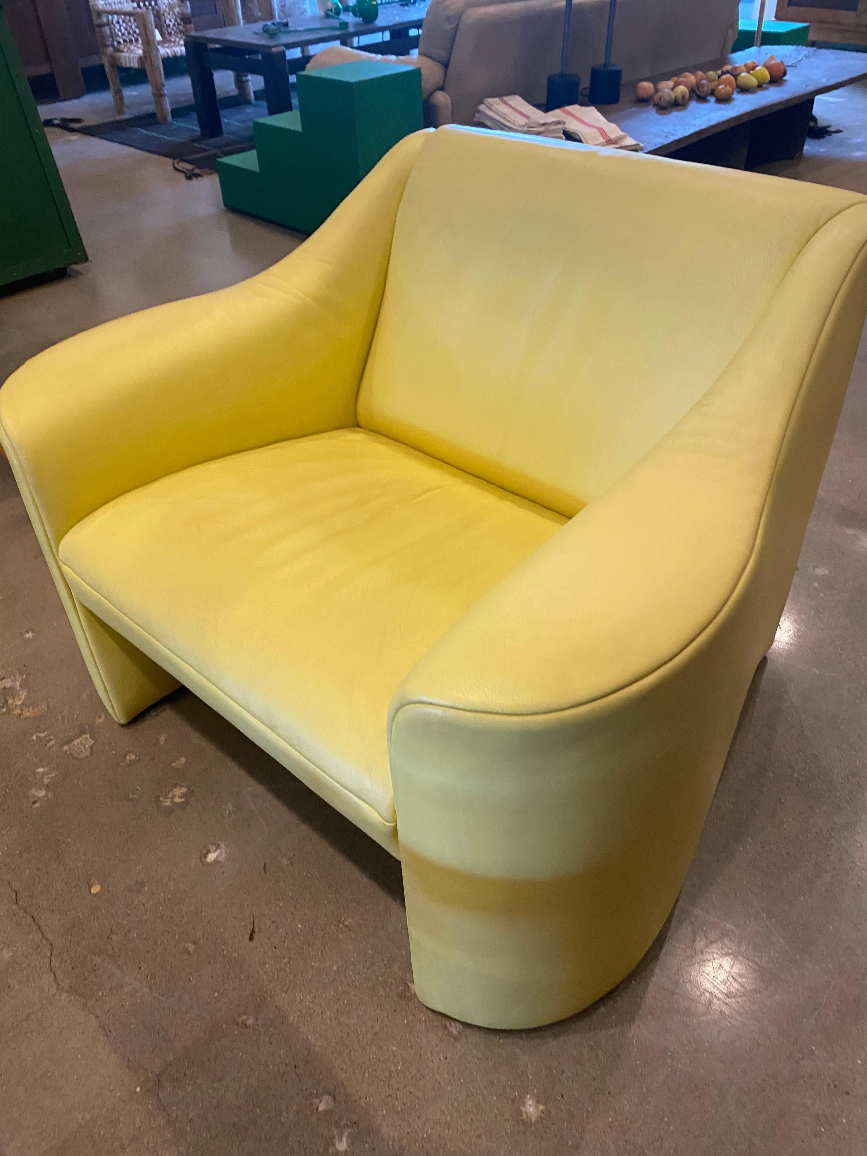 Yellow Leather Lounge Chair, Matteo Grassi, Italy, 1980's 4