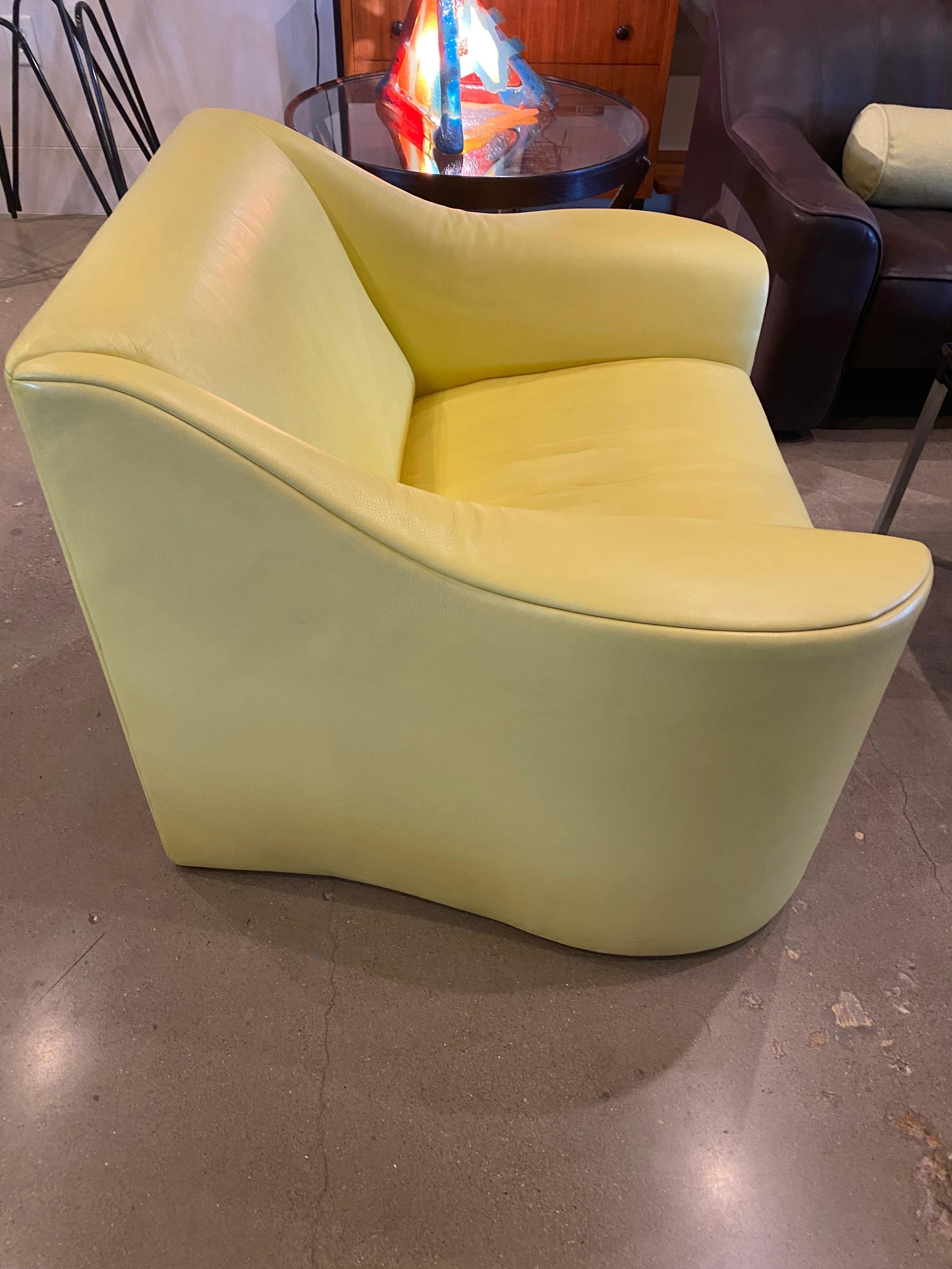 Yellow Leather Lounge Chair, Matteo Grassi, Italy, 1980's In Good Condition In Austin, TX