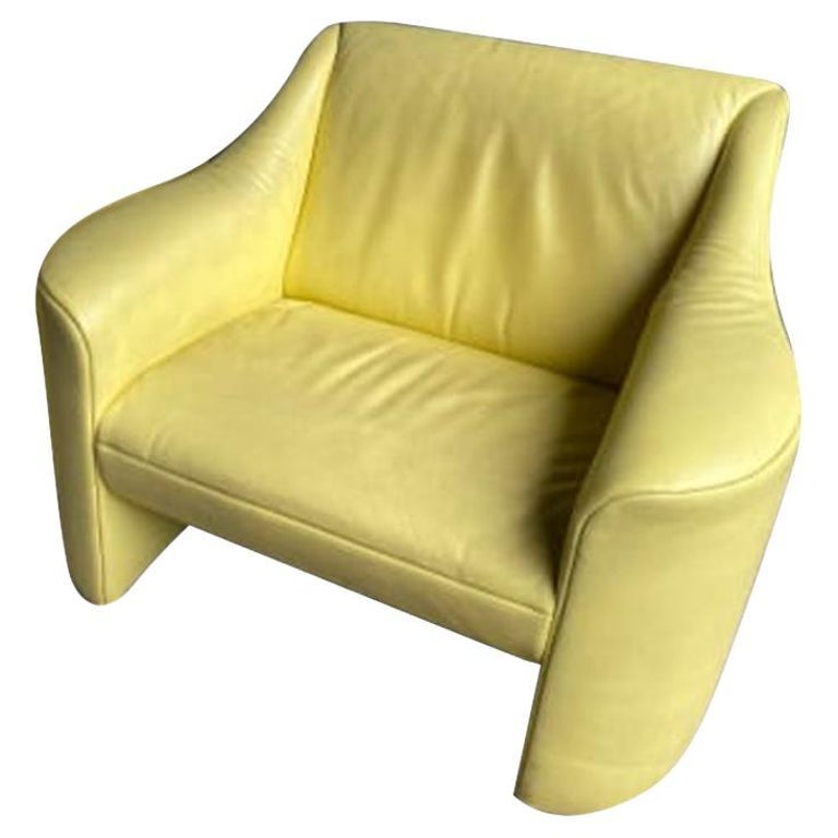 Yellow Leather Lounge Chair, Matteo Grassi, Italy, 1980''s For Sale at