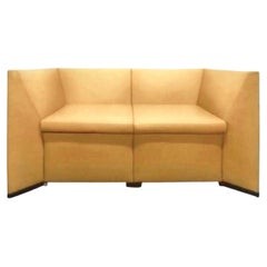 Yellow Leather Loveseat Two-Seat Sofa Osvaldo Borsani Italian Modern