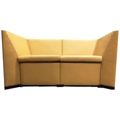 Yellow Leather Loveseat Two-Seater Sofa by Osvaldo Borsani for Tecno Italy