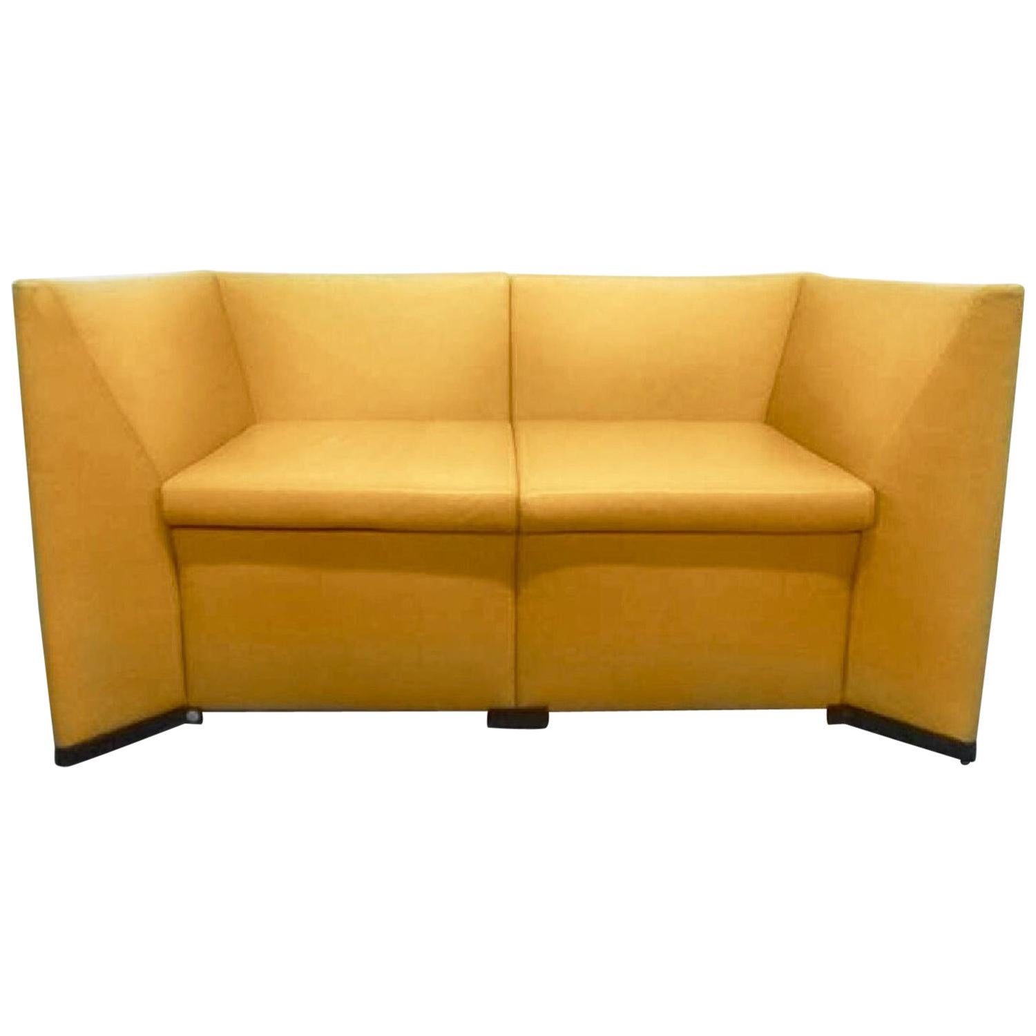 Yellow Leather Loveseat Two Seat Sofa Osvaldo Borsani Tecno Italia Two Seat Sofa Osvaldo Borsani Tecno