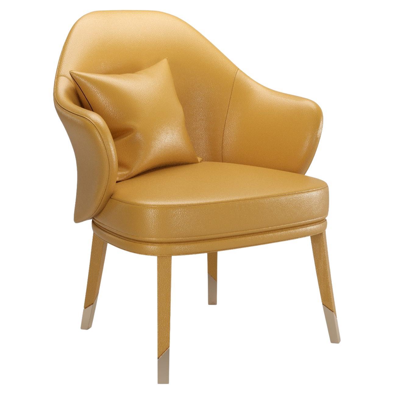 Fauteuil Bhutan moderne en cuir jaune à haut dossier en vente