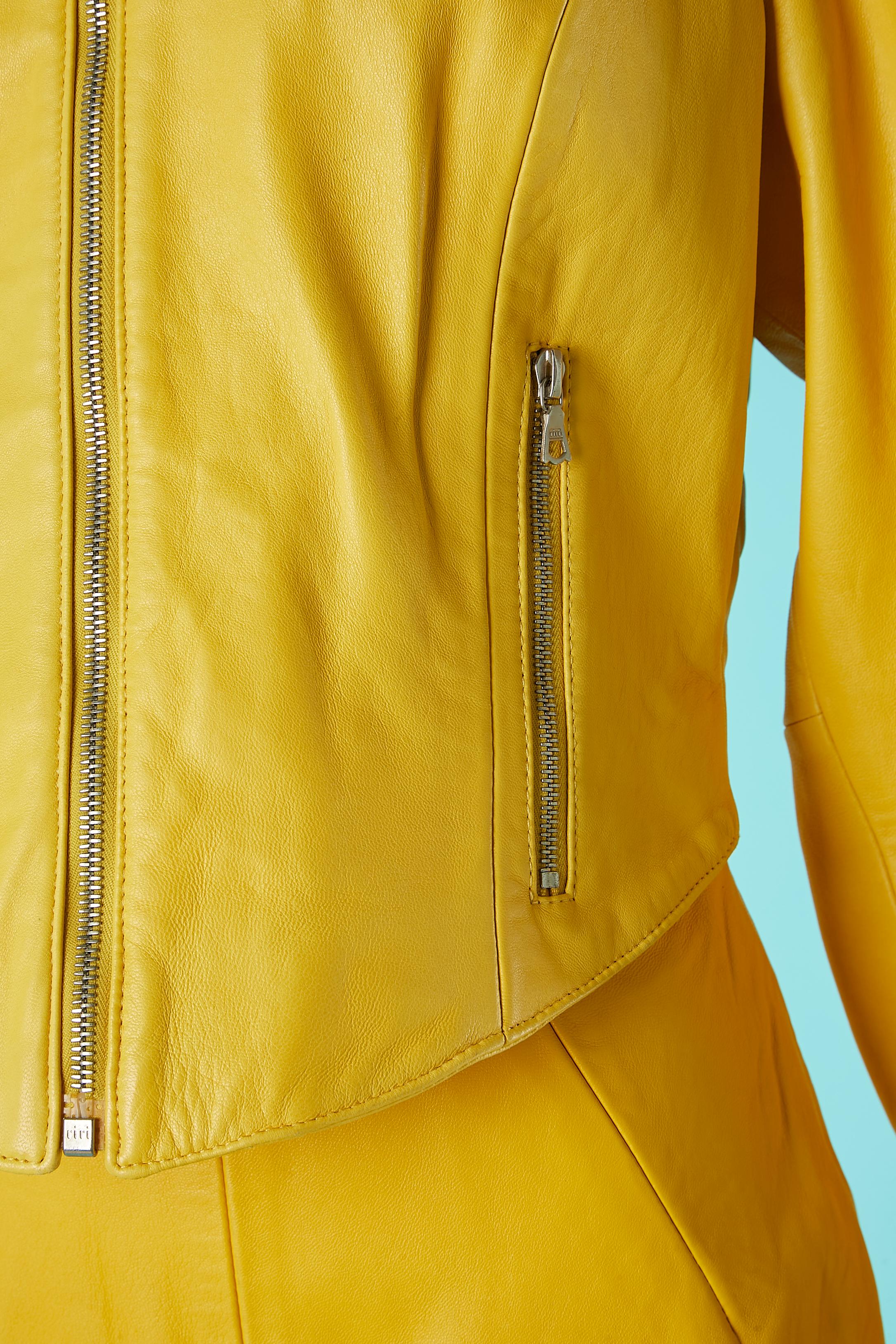 Yellow leather skirt-suit Michael Hoban North Beach Leather  In Excellent Condition For Sale In Saint-Ouen-Sur-Seine, FR