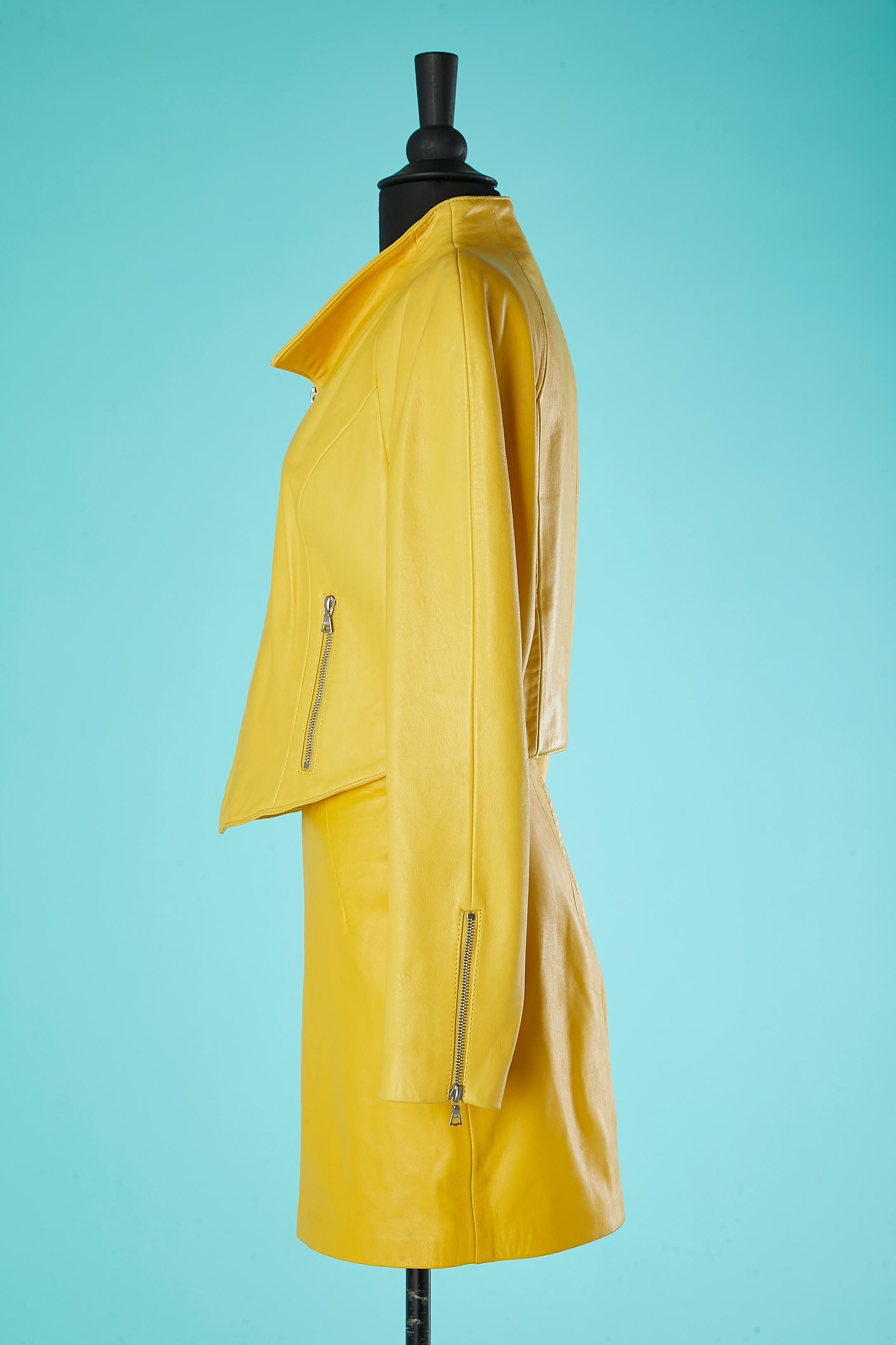Women's Yellow leather skirt-suit Michael Hoban North Beach Leather  For Sale