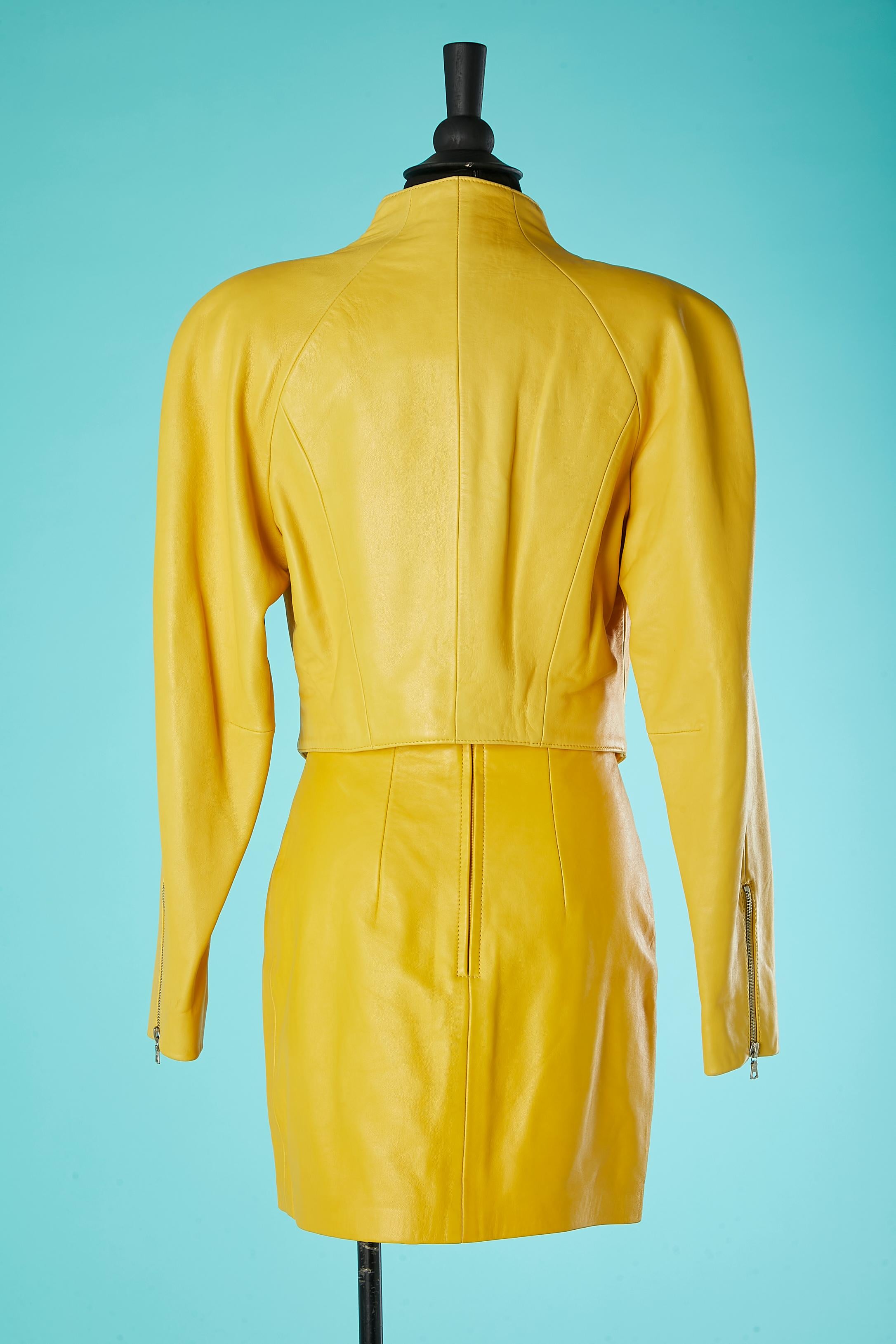 Yellow leather skirt-suit Michael Hoban North Beach Leather  For Sale 1