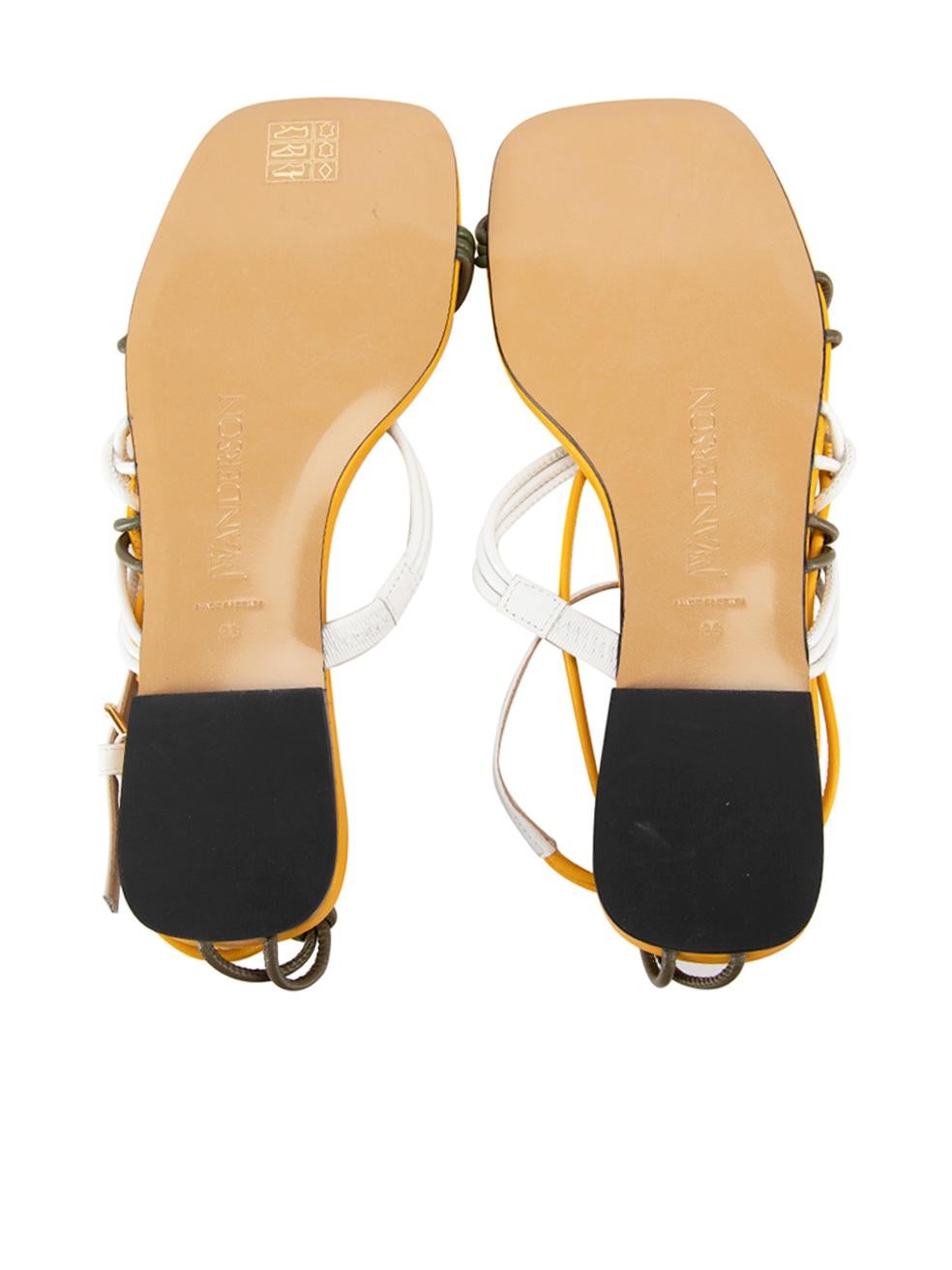 Women's Yellow Leather Strappy Flat Sandals Size IT 36 For Sale