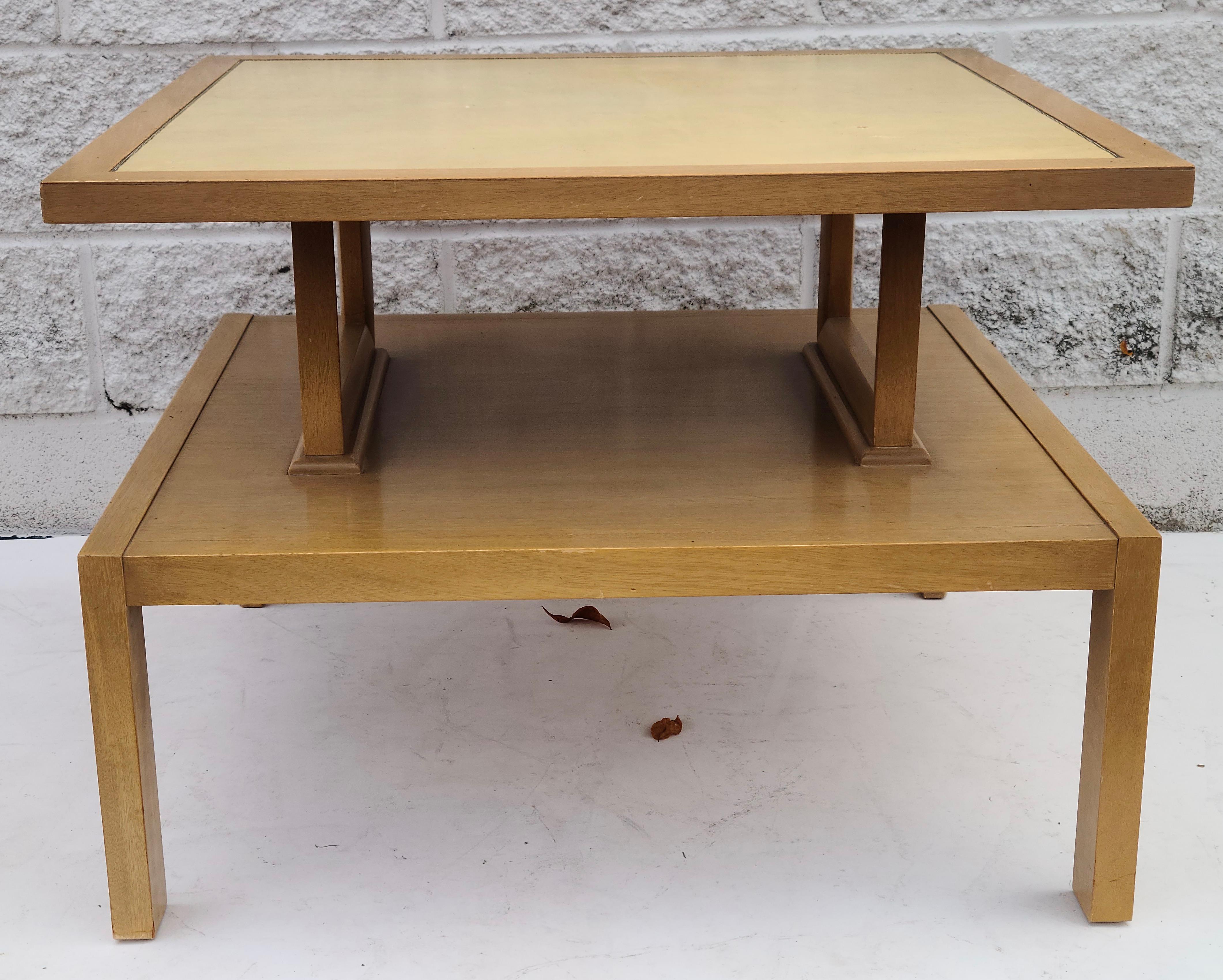 Yellow Leather Top Sofa Table in the Style of Tommi Parzinger Charak For Sale 7