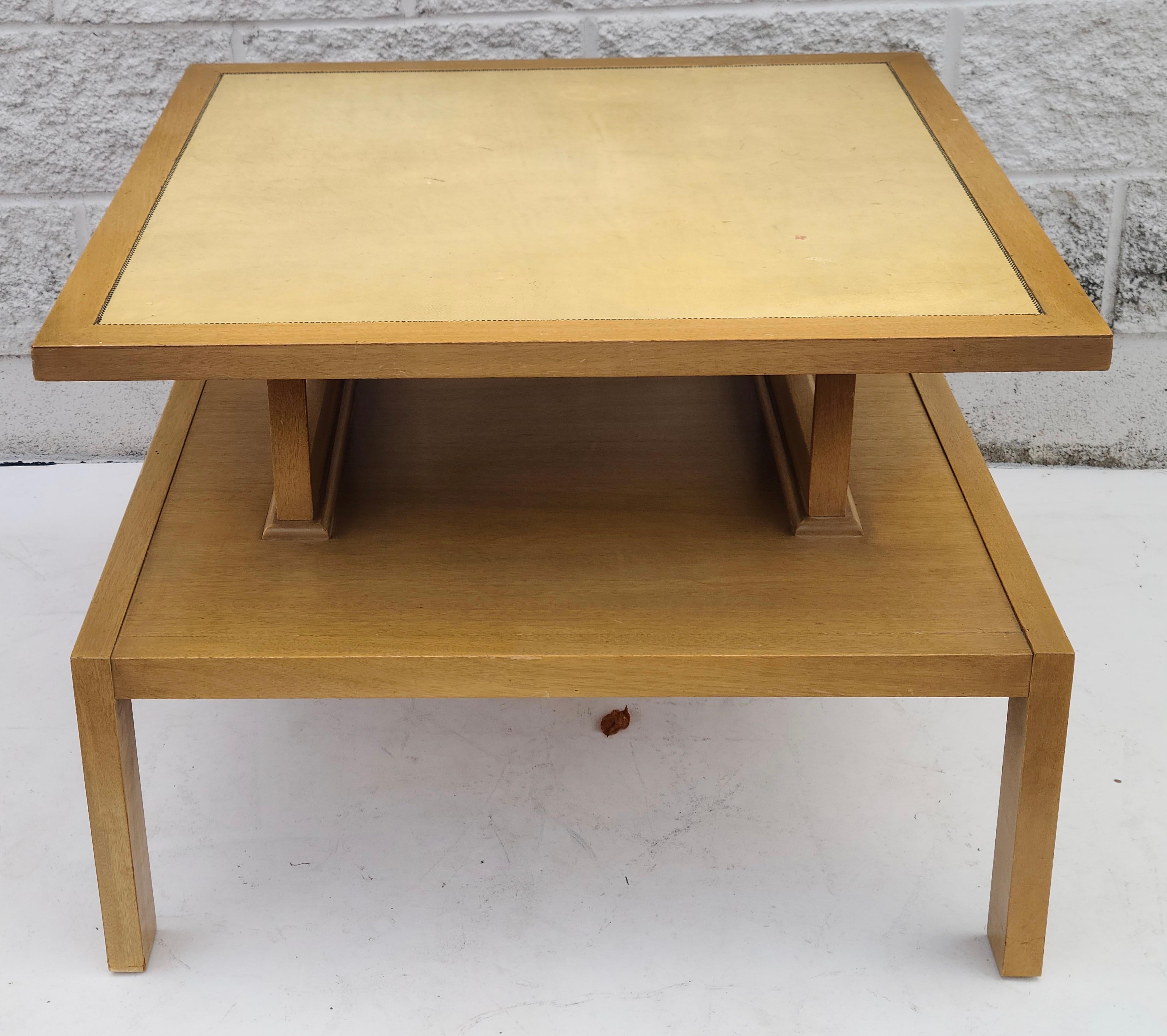 Yellow Leather Top Sofa Table in the Style of Tommi Parzinger Charak For Sale 9